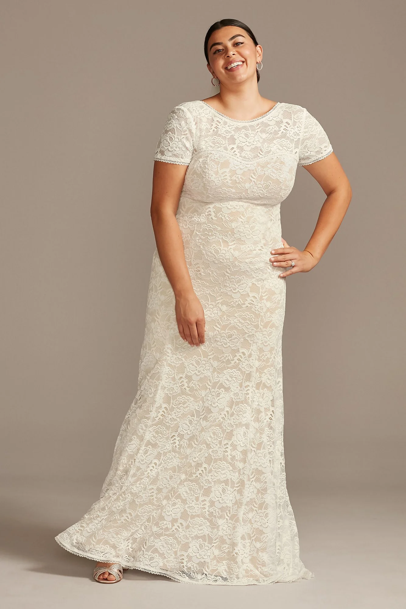Short Sleeve Low Back Lace Wedding Dress - Image 3