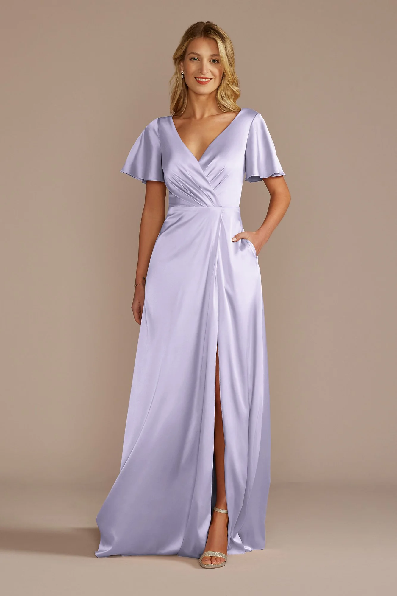 Short Sleeve Stretch Charmeuse Dress - Image 19