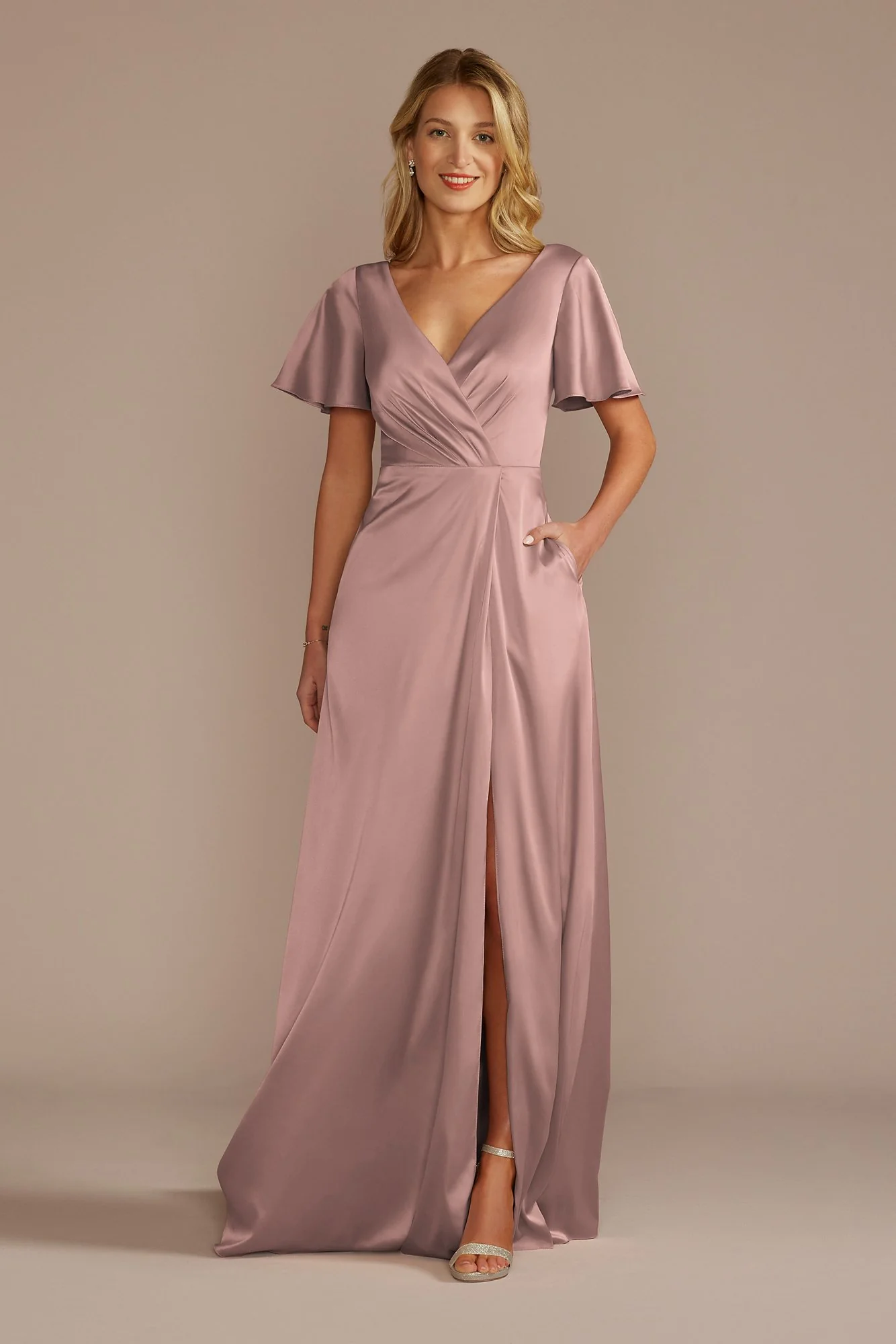 Short Sleeve Stretch Charmeuse Dress - Image 27