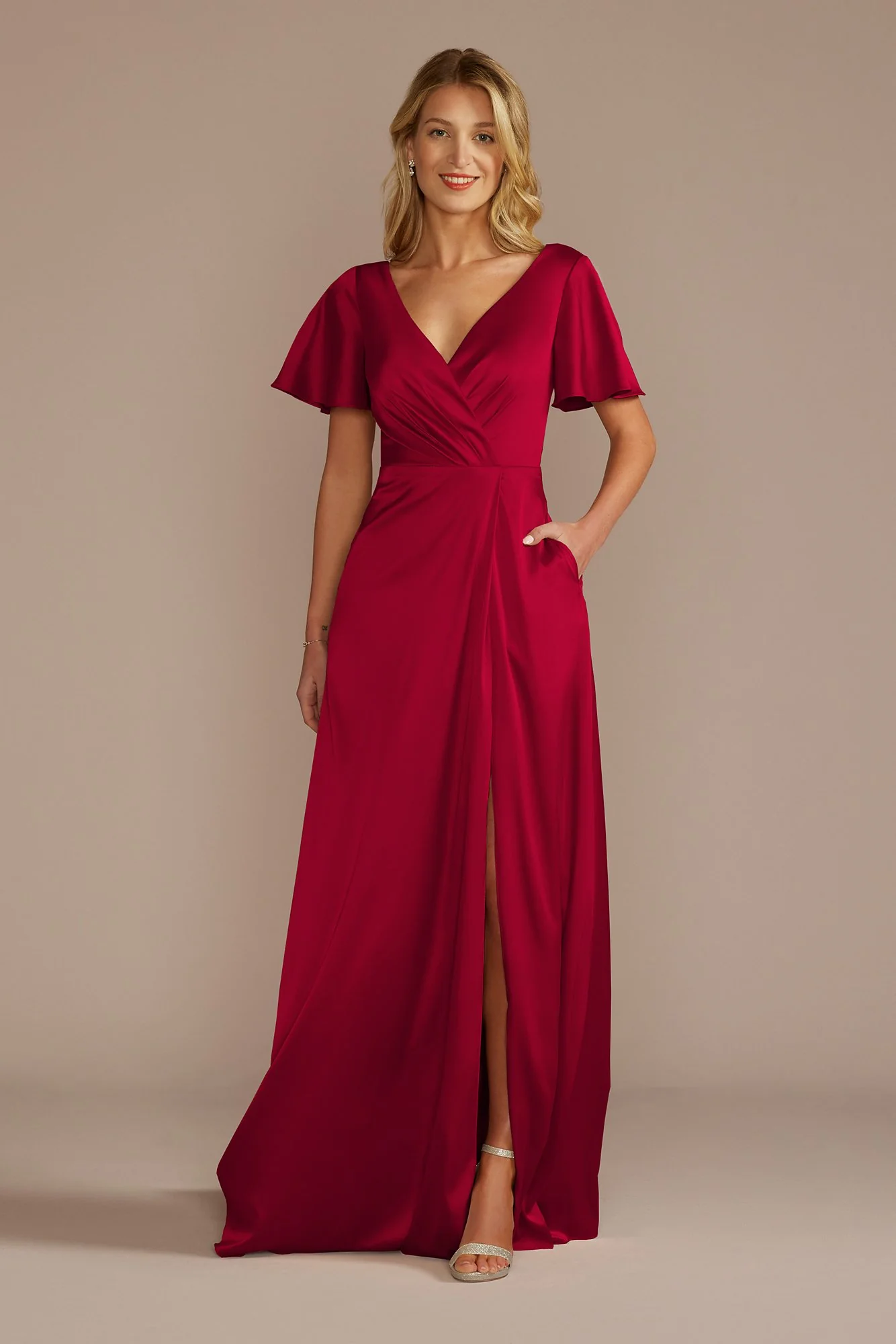 Short Sleeve Stretch Charmeuse Dress - Image 33
