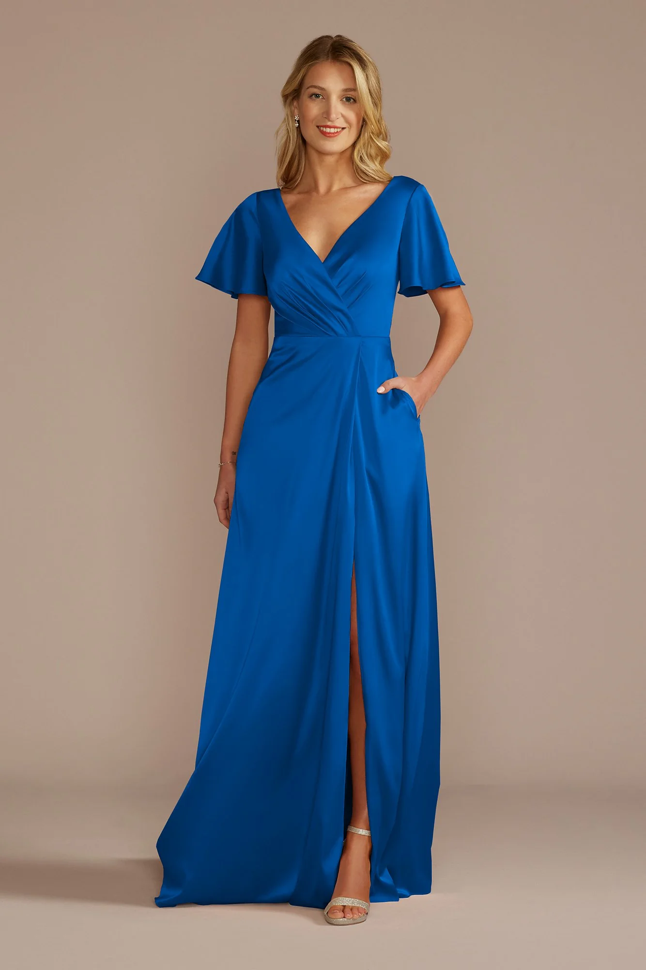 Short Sleeve Stretch Charmeuse Dress - Image 42