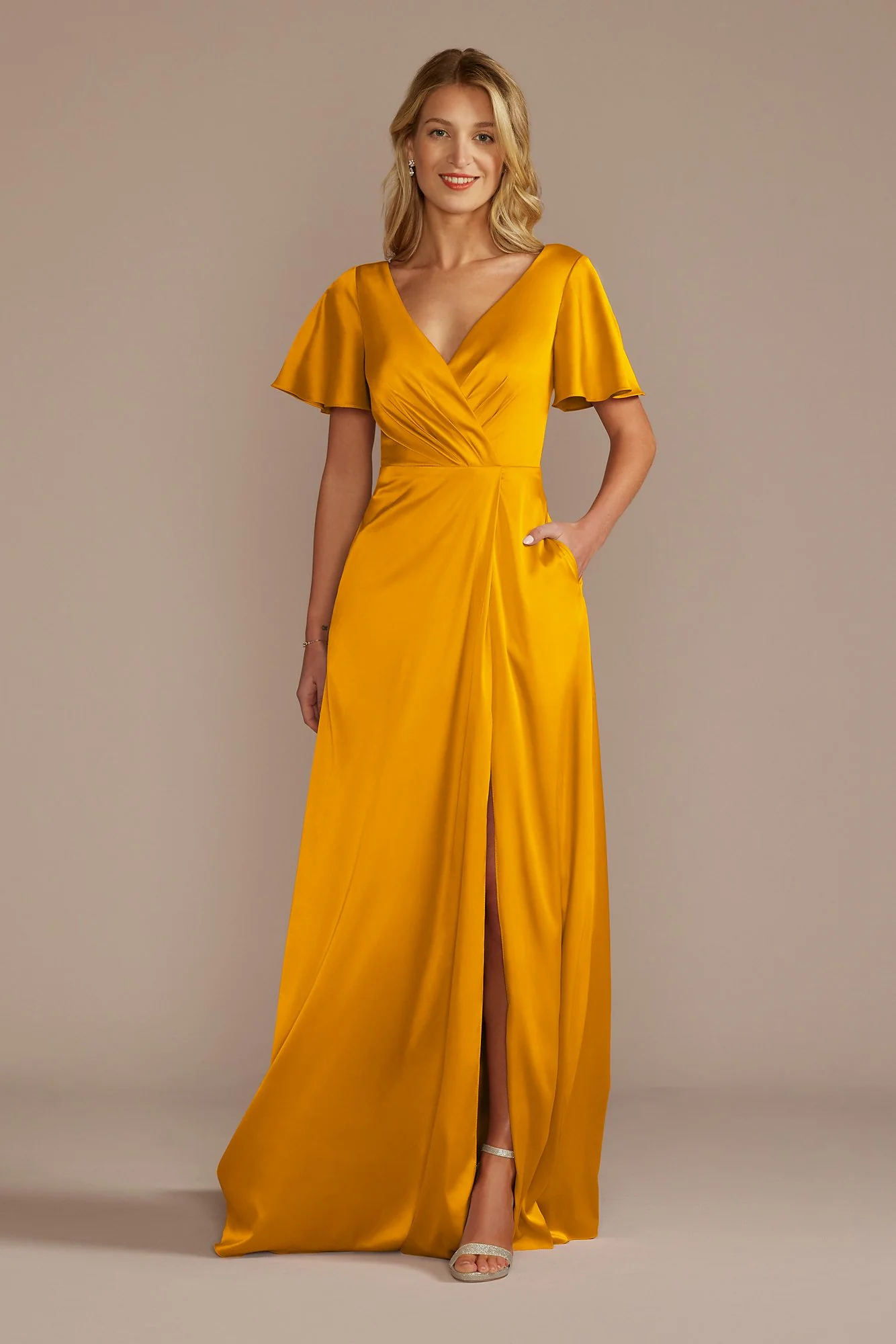 Short Sleeve Stretch Charmeuse Dress - Image 43
