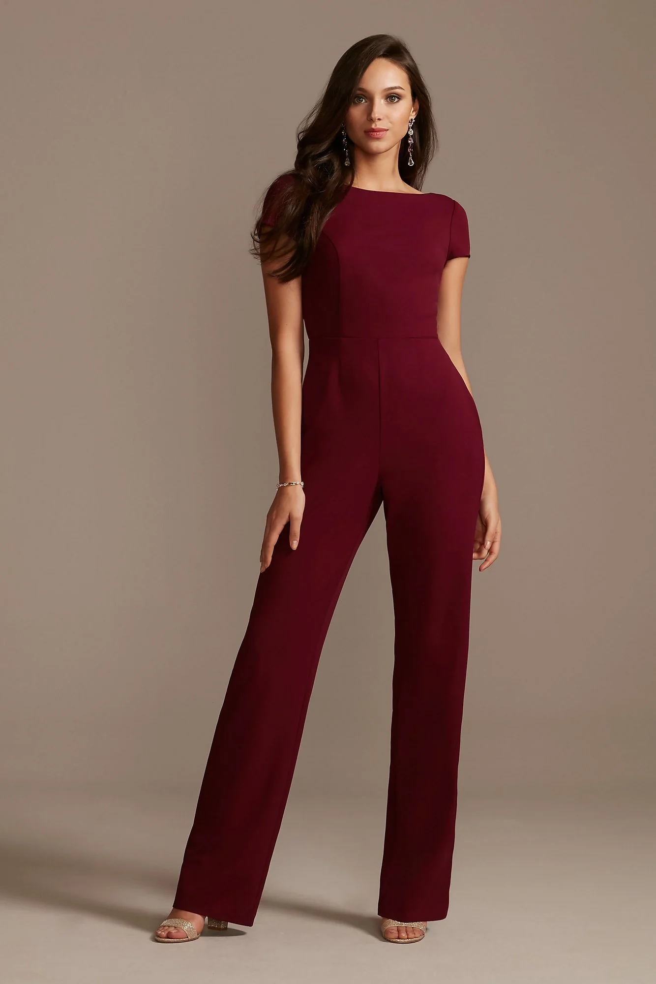 Short Sleeve Stretch Crepe Jumpsuit with Open Back - Image 3