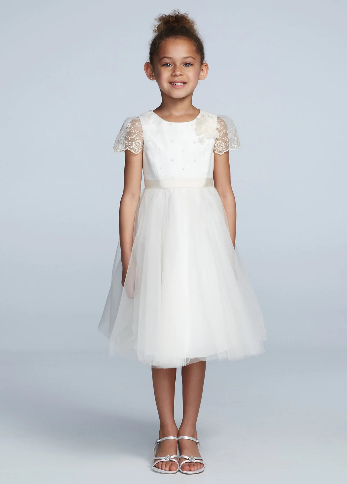 Short Sleeve Tulle Dress with Embroidered Detail - Image 2