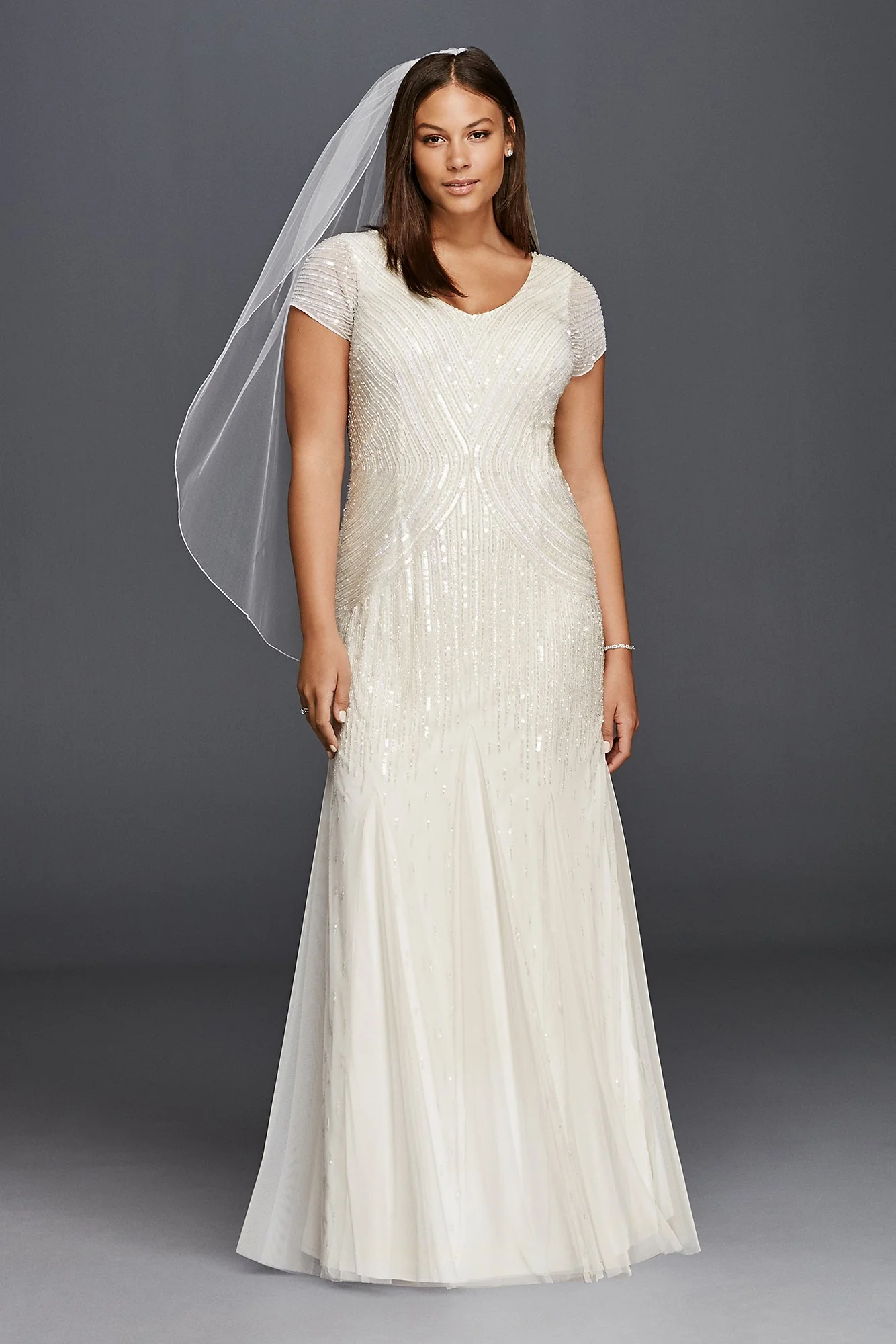 Short Sleeve Wedding Dress with All Over Beading - Image 2