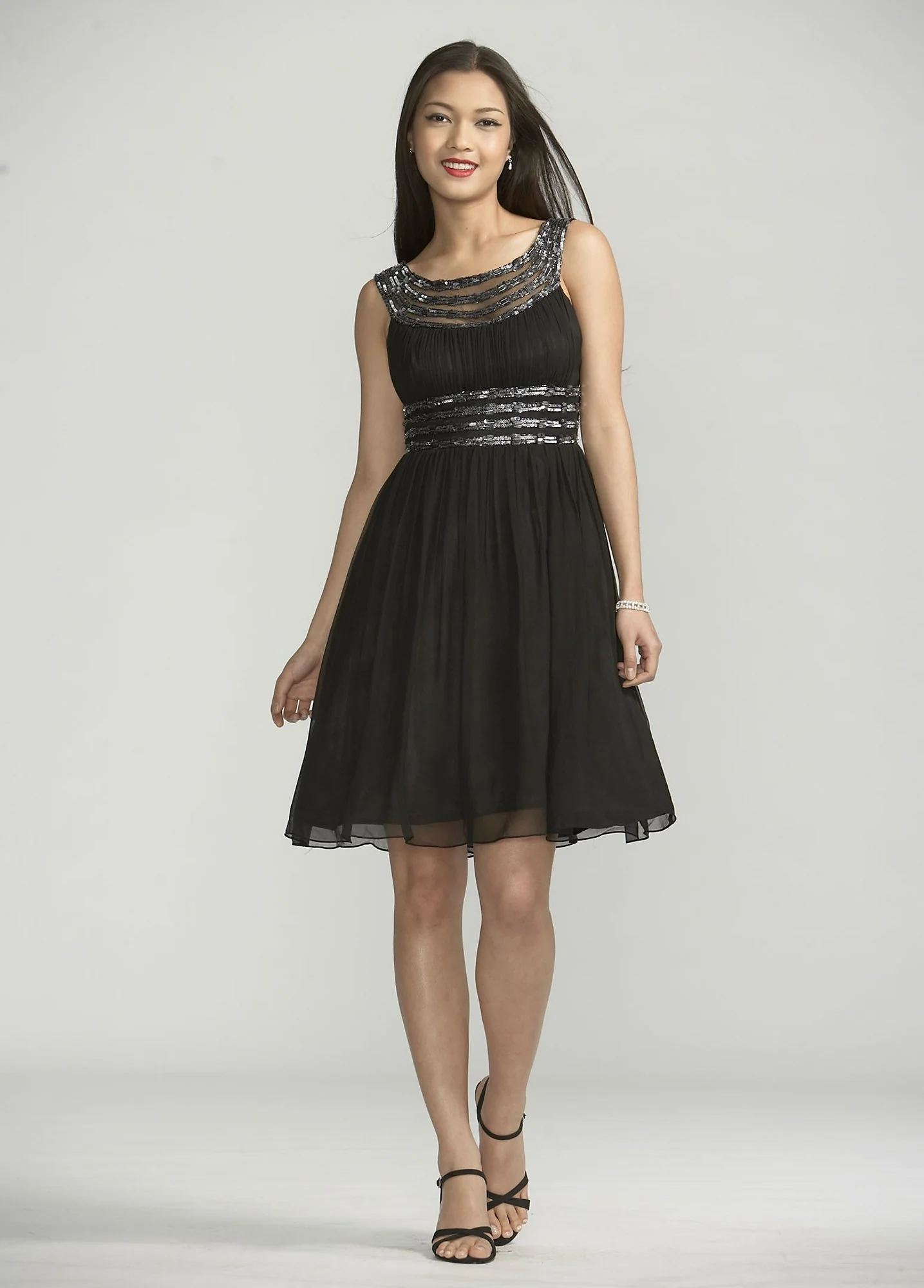 Short Sleeveless Silk Chiffon Dress with Beading