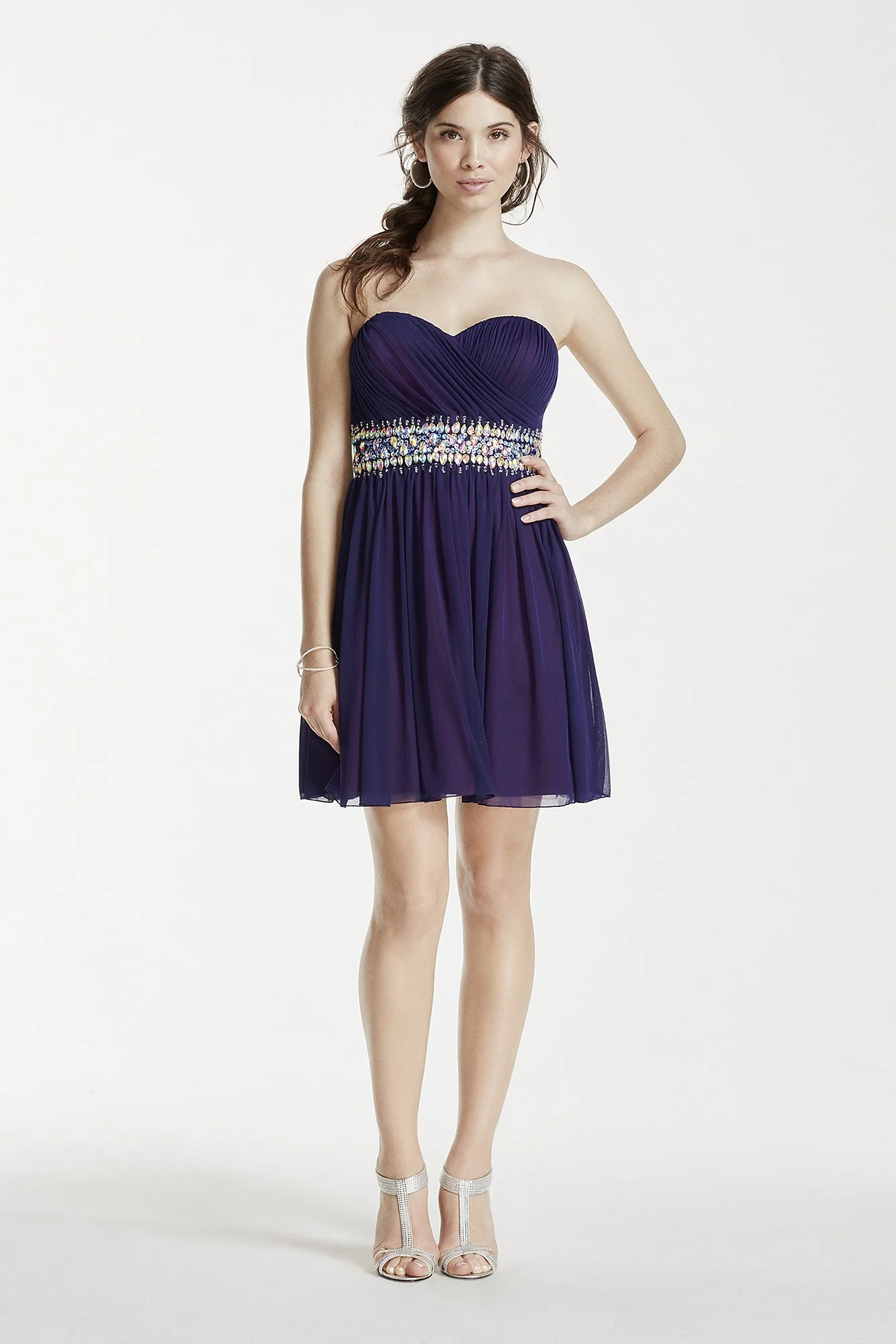 Short Strapless Dress with Crystal Beaded Waist