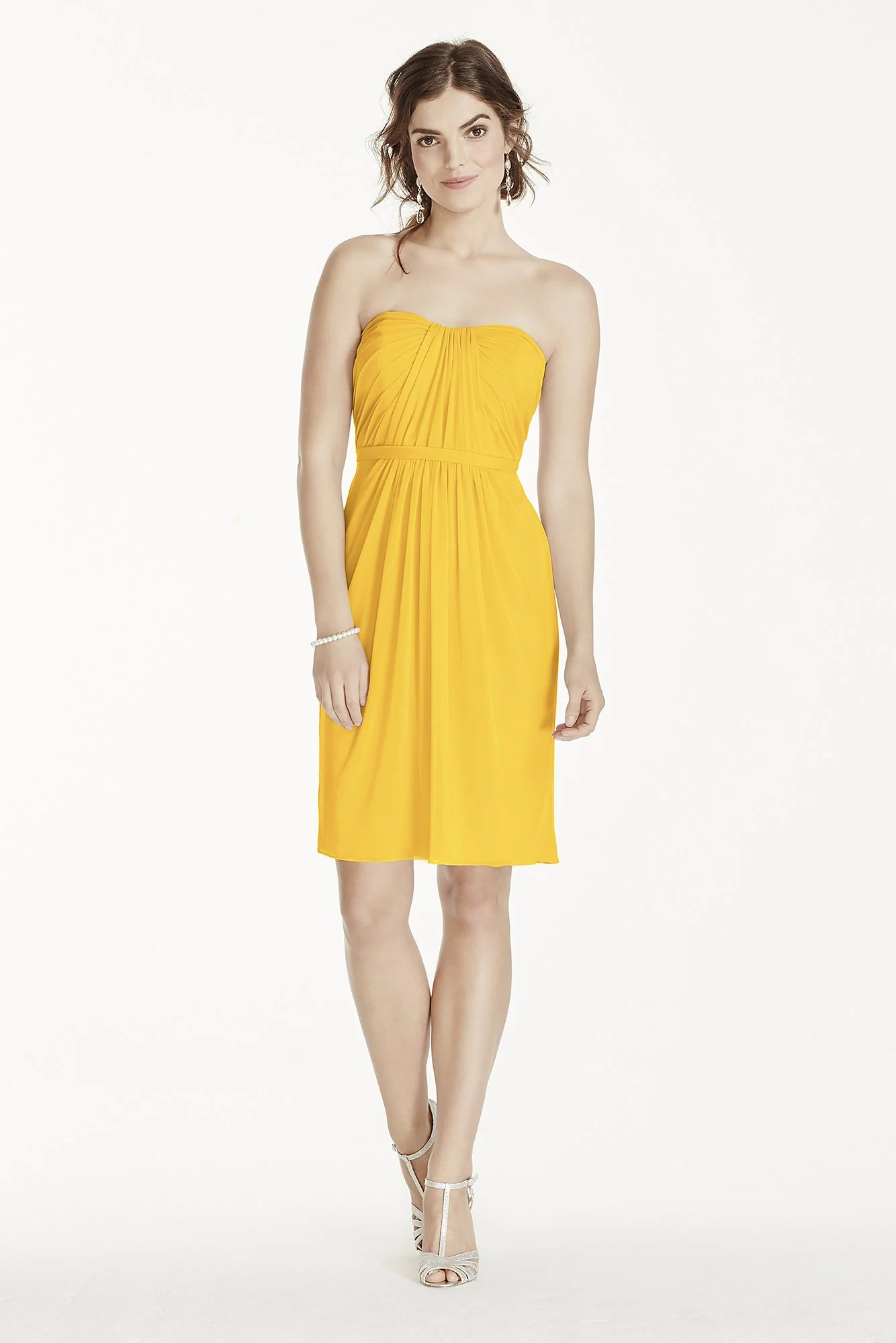 Short Strapless Mesh Dress with Pleated Bodice - Image 105
