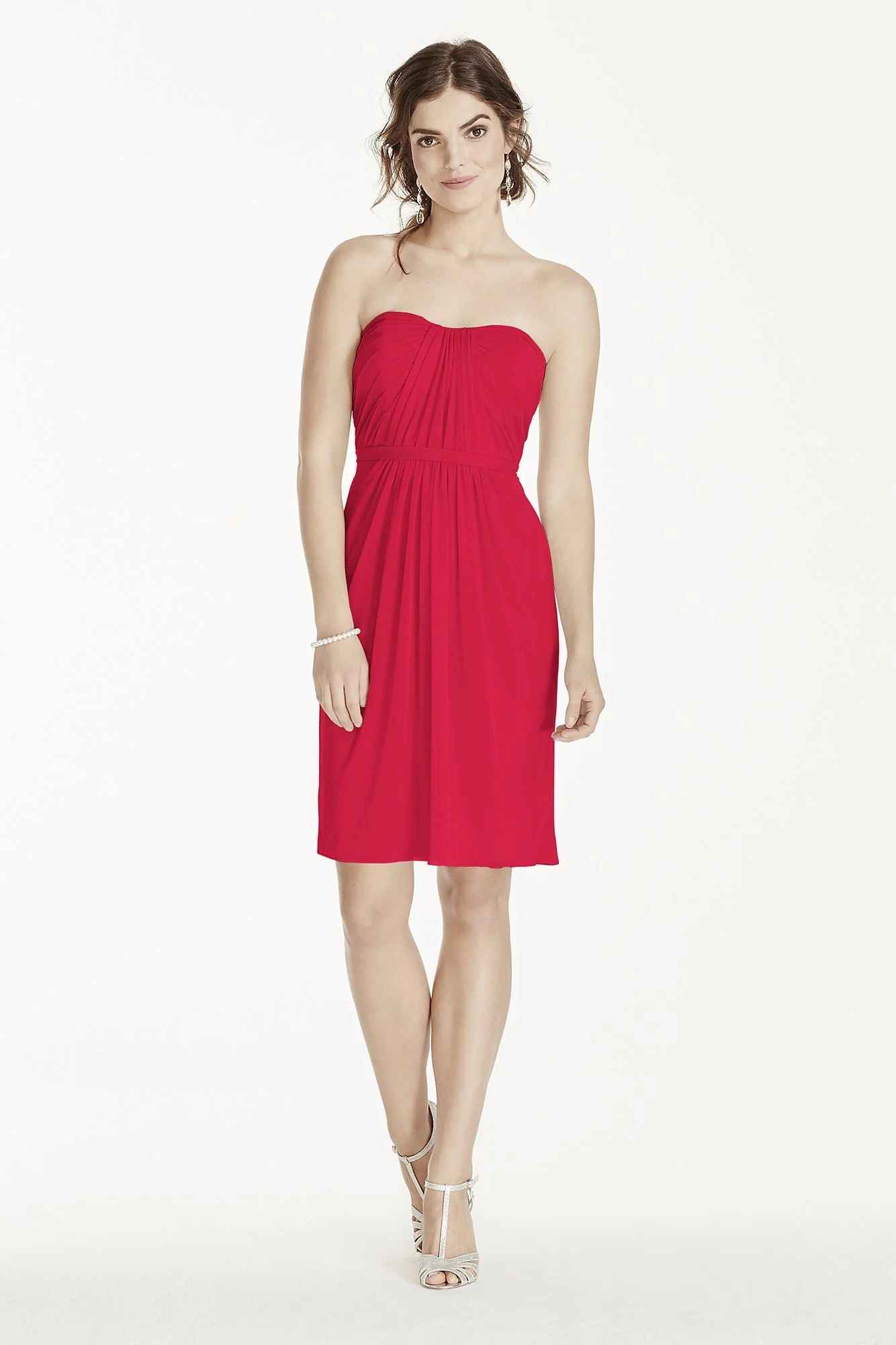 Short Strapless Mesh Dress with Pleated Bodice - Image 17