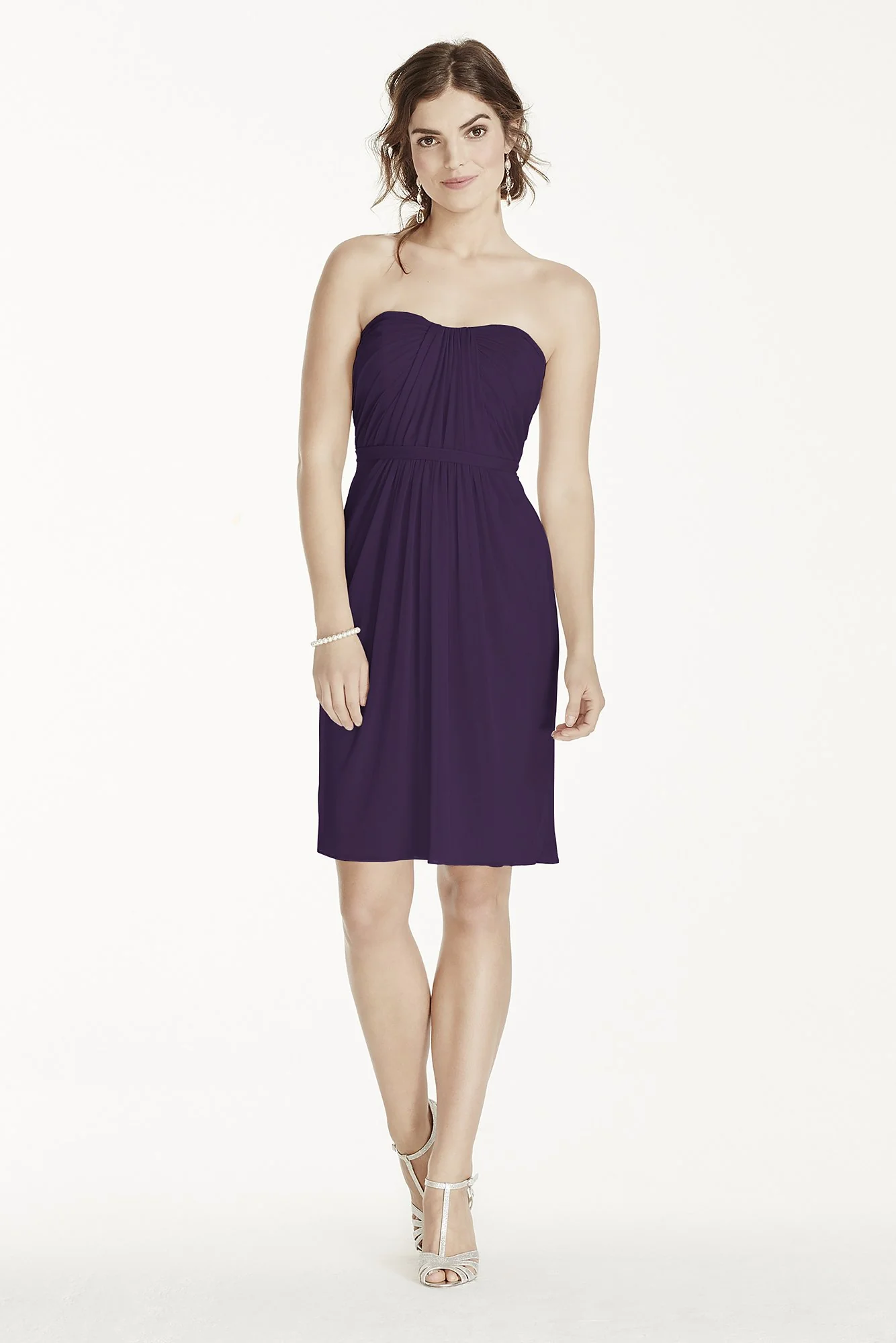 Short Strapless Mesh Dress with Pleated Bodice - Image 18