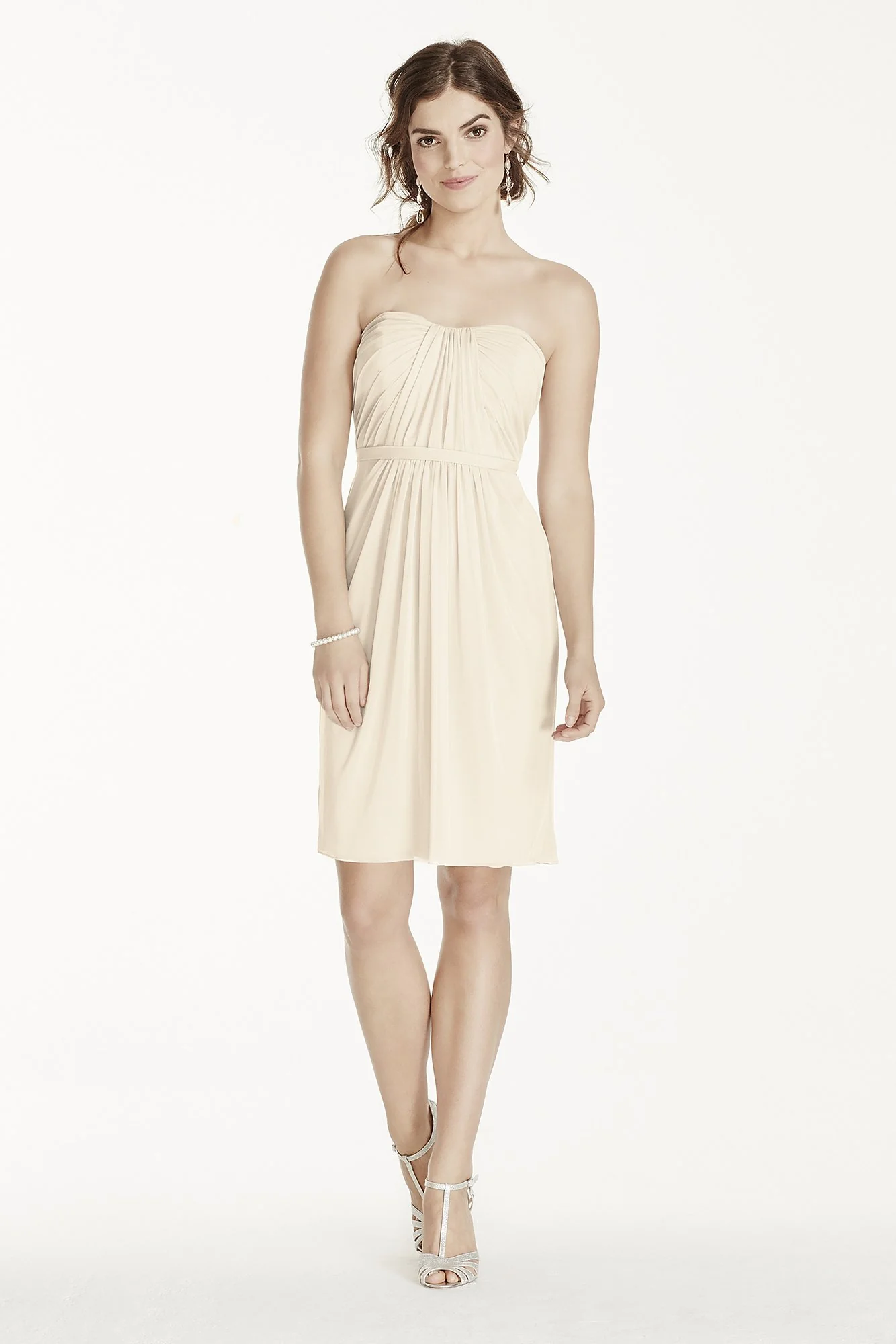 Short Strapless Mesh Dress with Pleated Bodice - Image 2