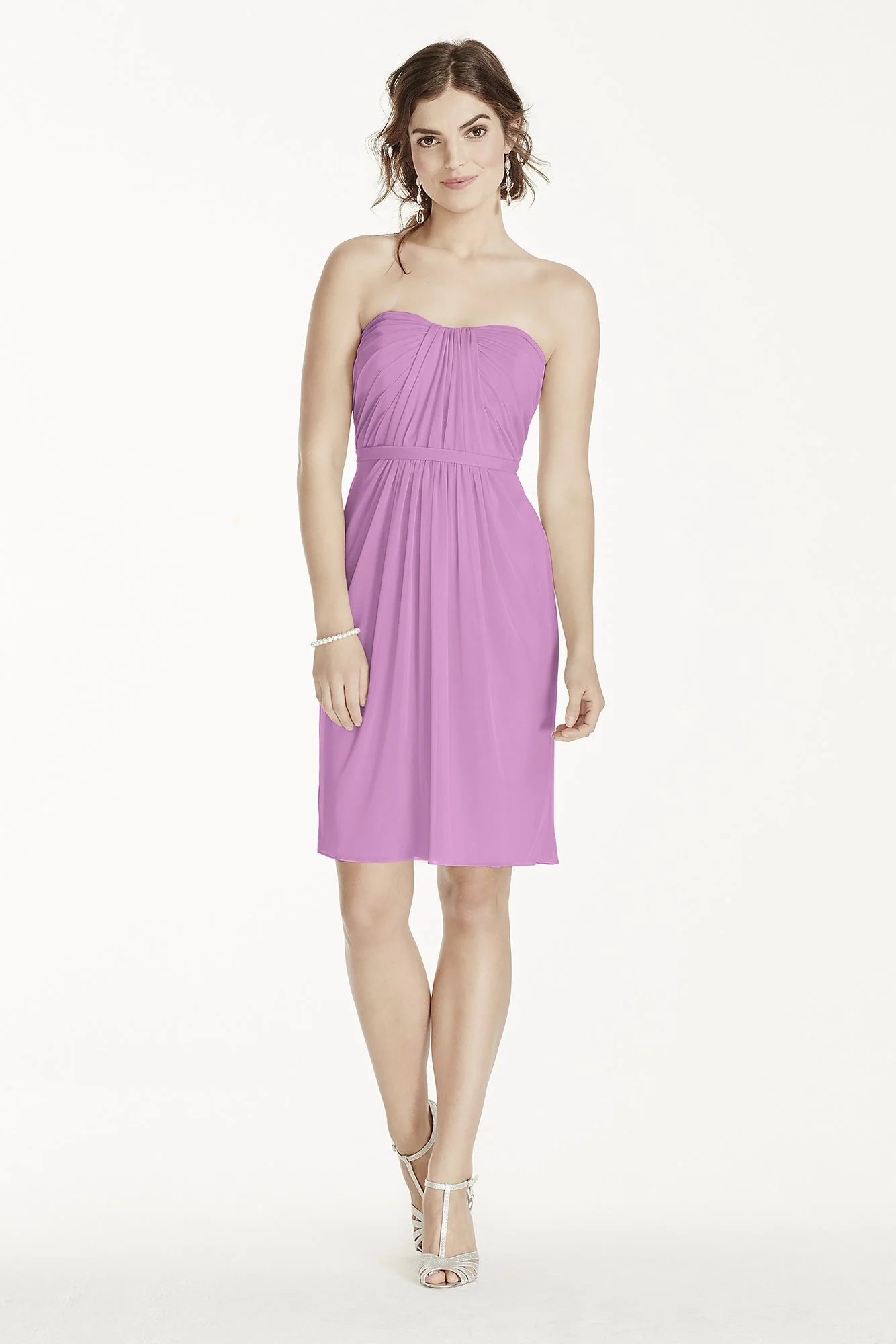 Short Strapless Mesh Dress with Pleated Bodice - Image 23