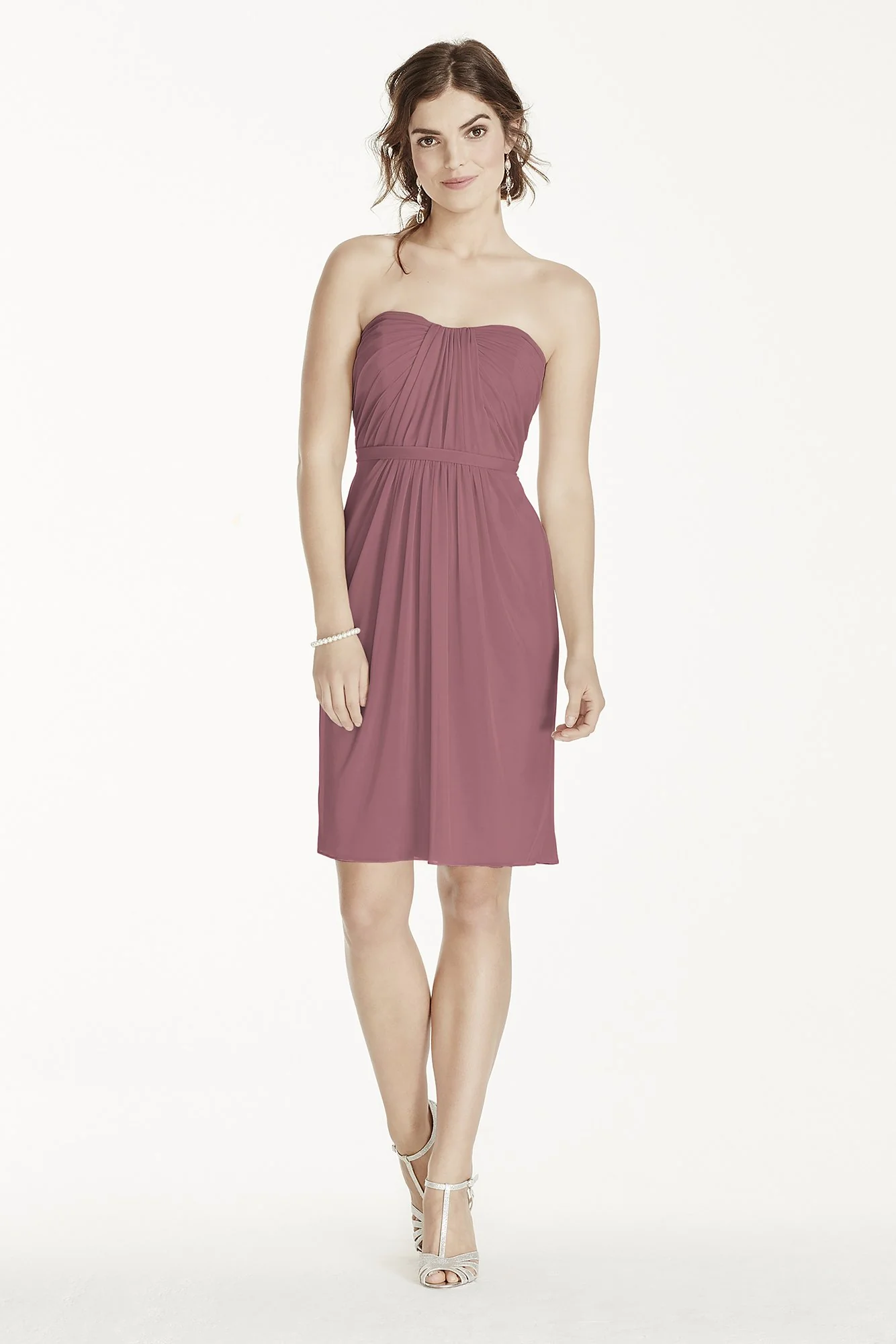 Short Strapless Mesh Dress with Pleated Bodice - Image 26
