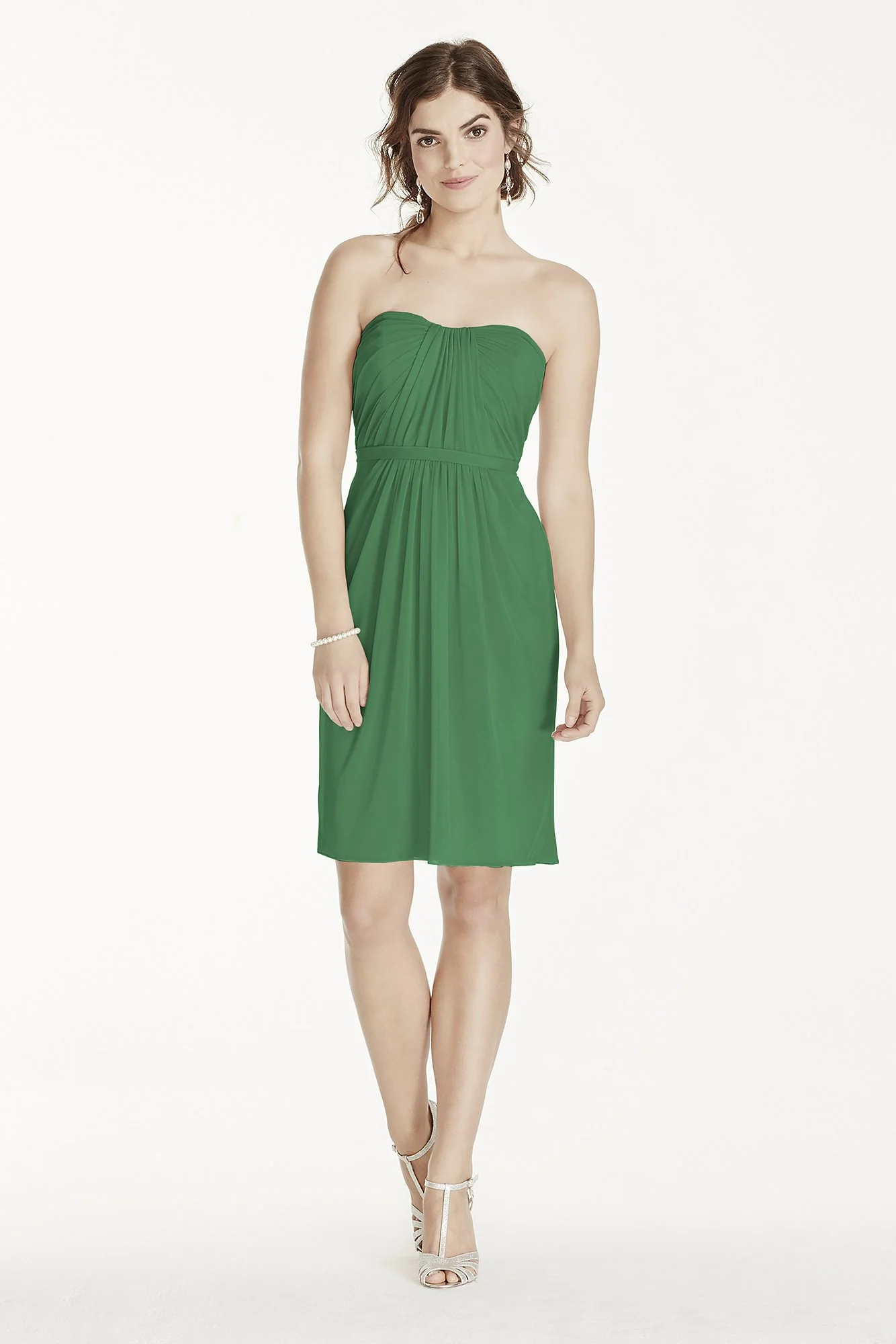 Short Strapless Mesh Dress with Pleated Bodice - Image 45