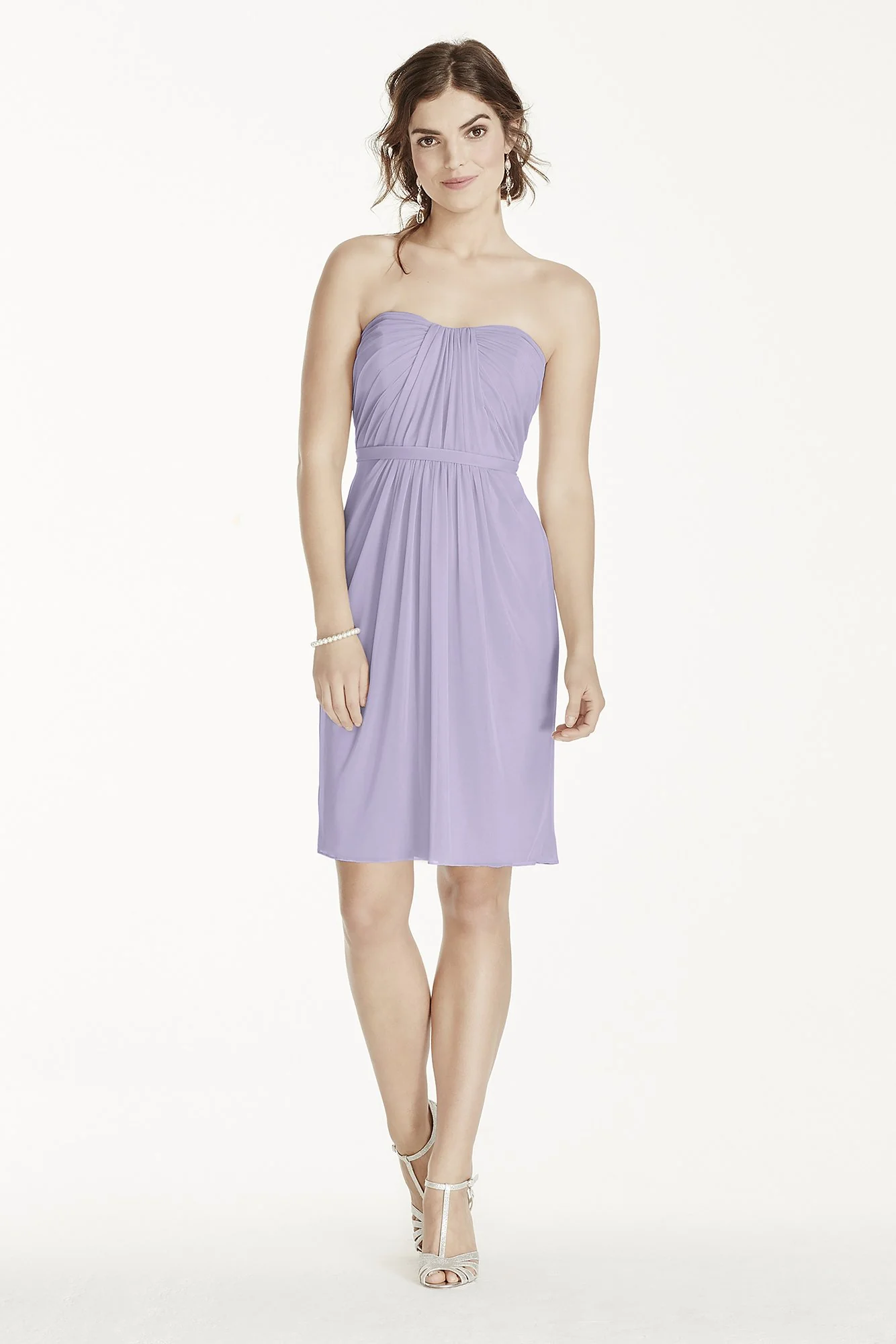 Short Strapless Mesh Dress with Pleated Bodice - Image 52