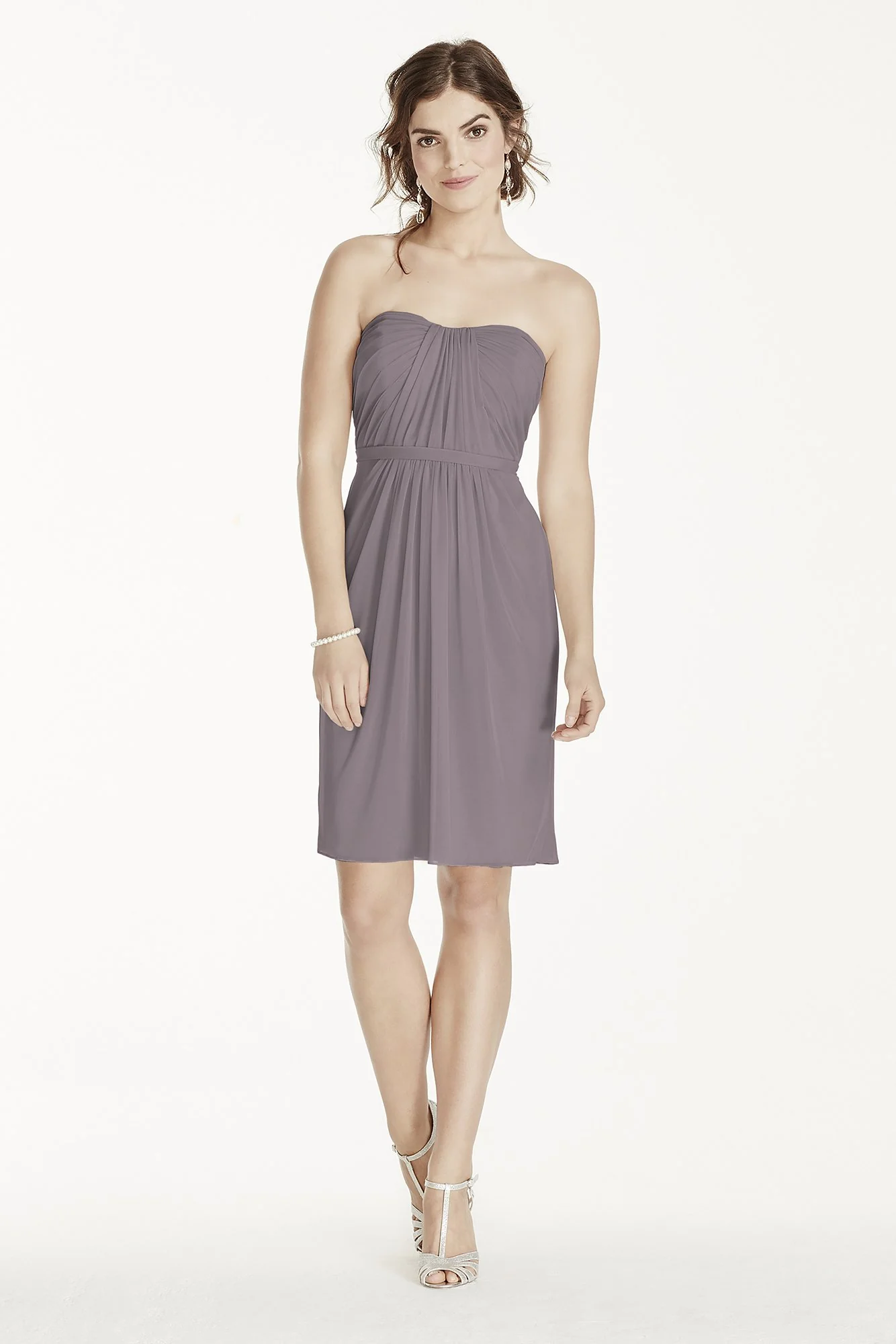 Short Strapless Mesh Dress with Pleated Bodice - Image 77
