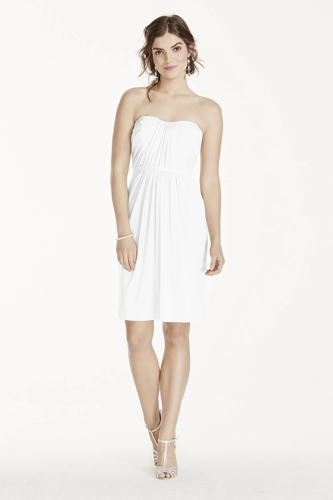 Short Strapless Mesh Dress with Pleated Bodice - Image 81
