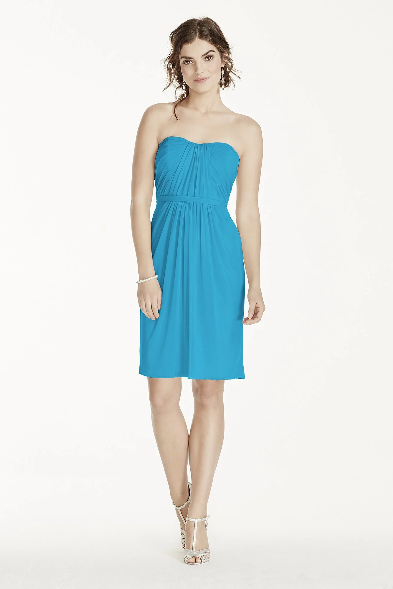 Short Strapless Mesh Dress with Pleated Bodice - Image 99