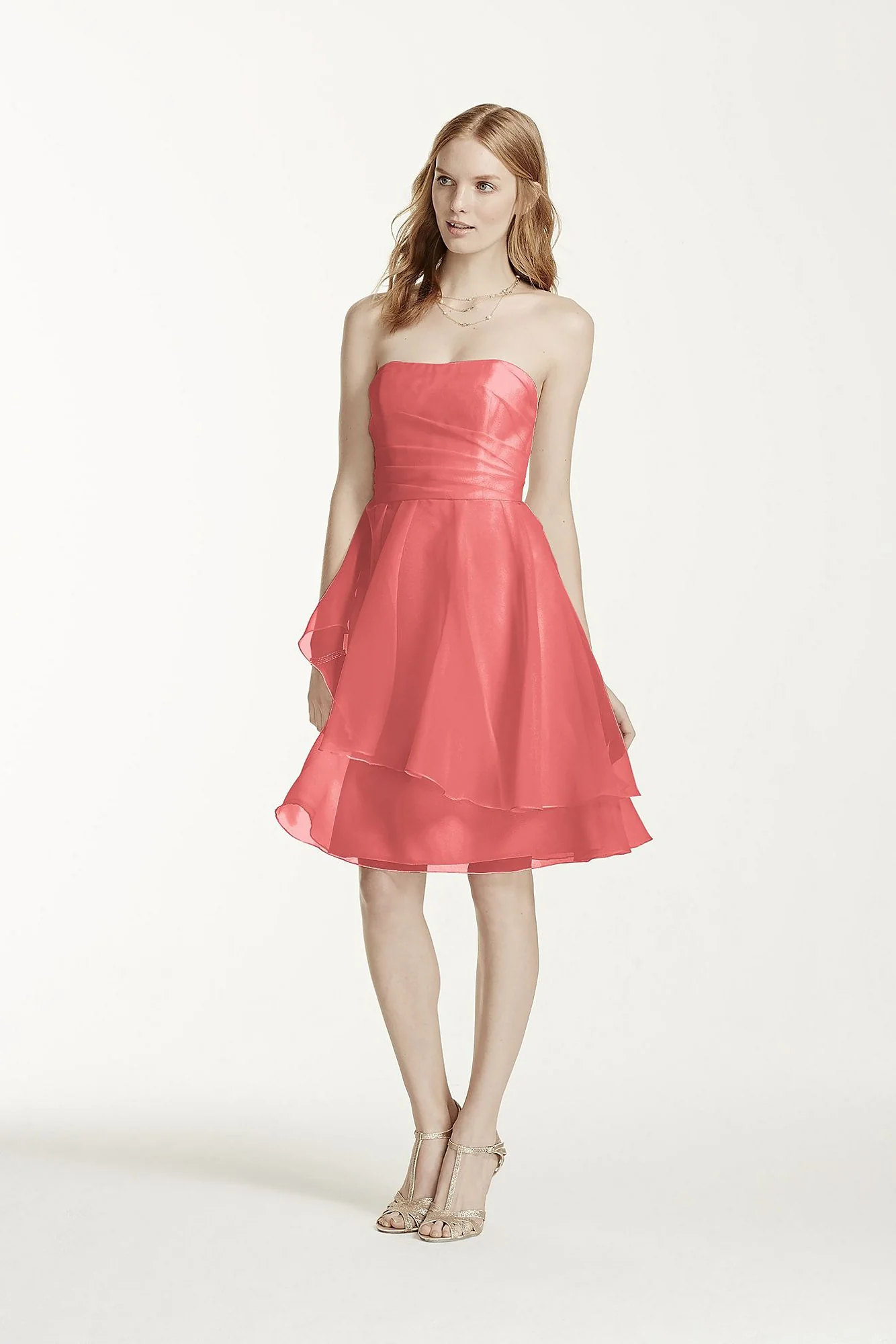 Short Strapless Organza Dress with Full Skirt