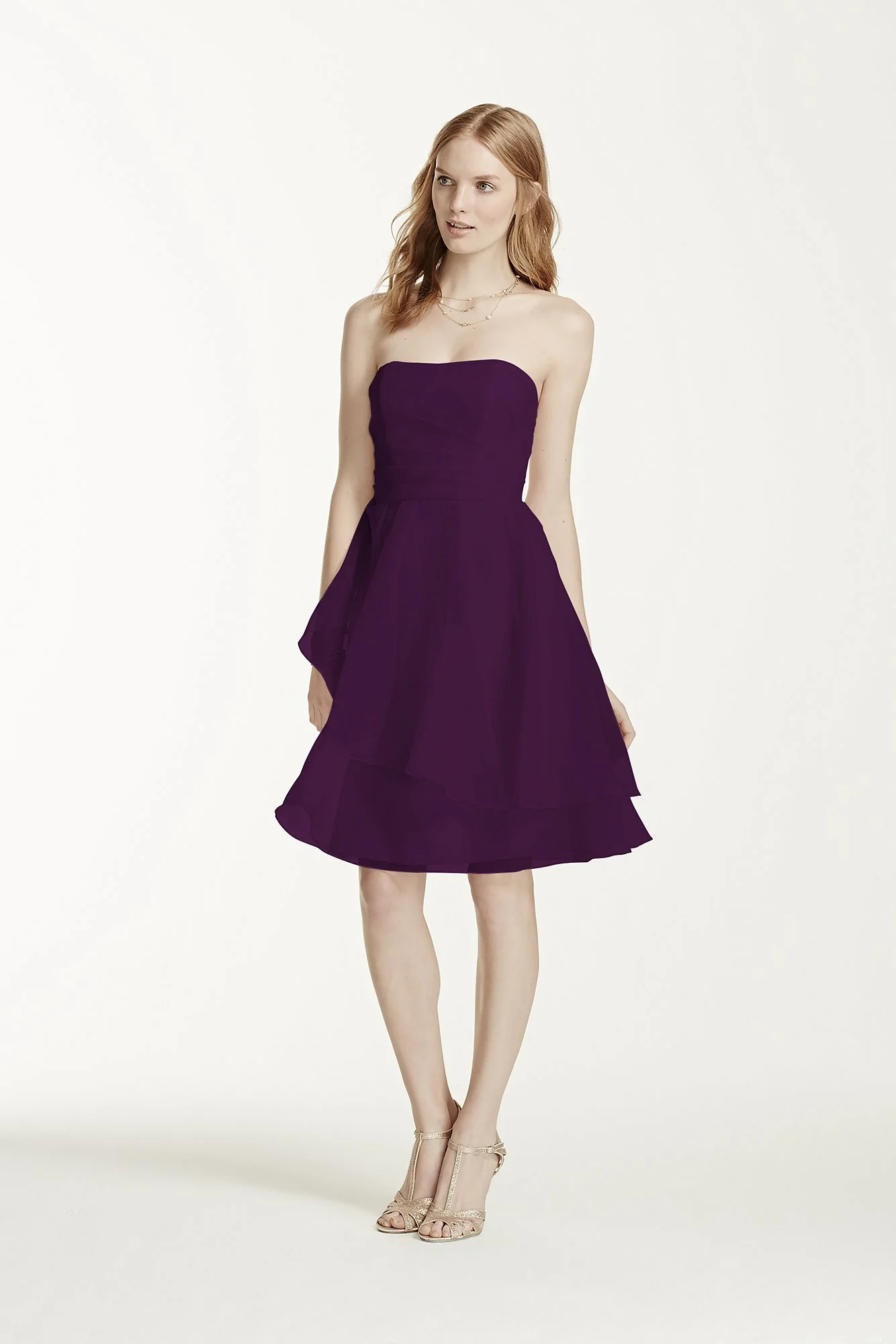 Short Strapless Organza Dress with Full Skirt - Image 4