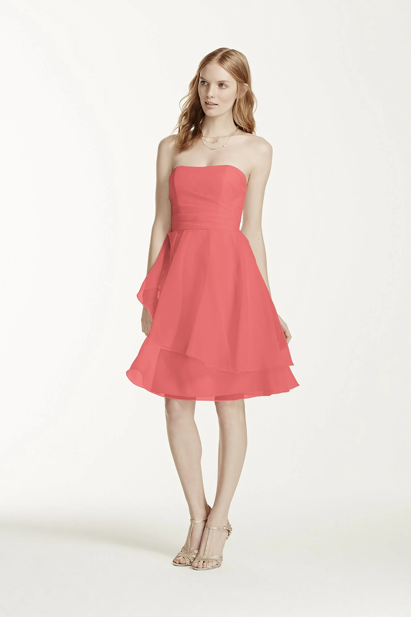Short Strapless Organza Dress with Full Skirt - Image 5