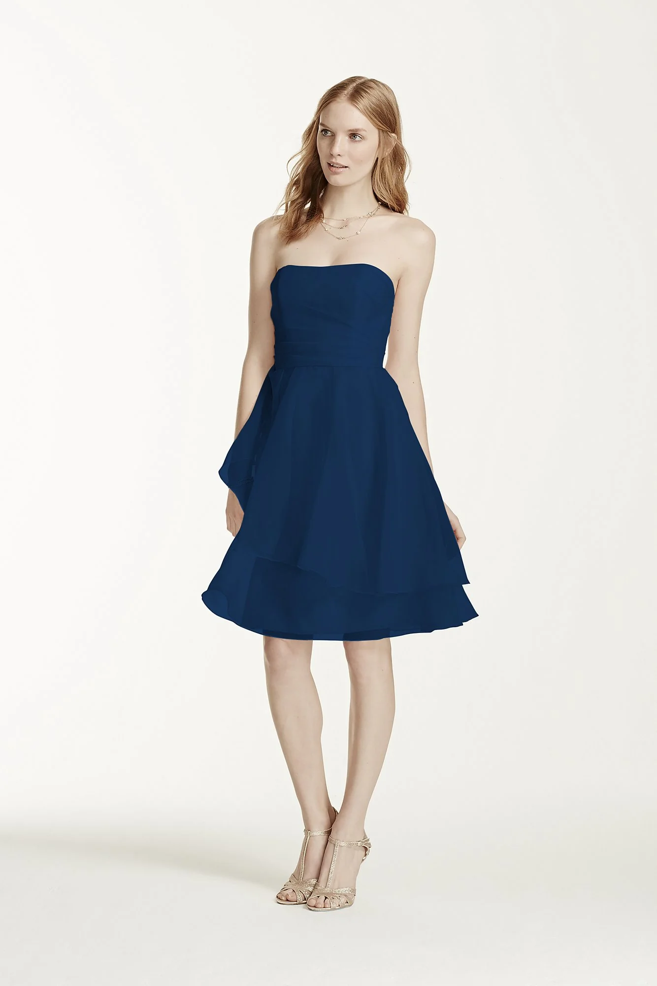 Short Strapless Organza Dress with Full Skirt - Image 6