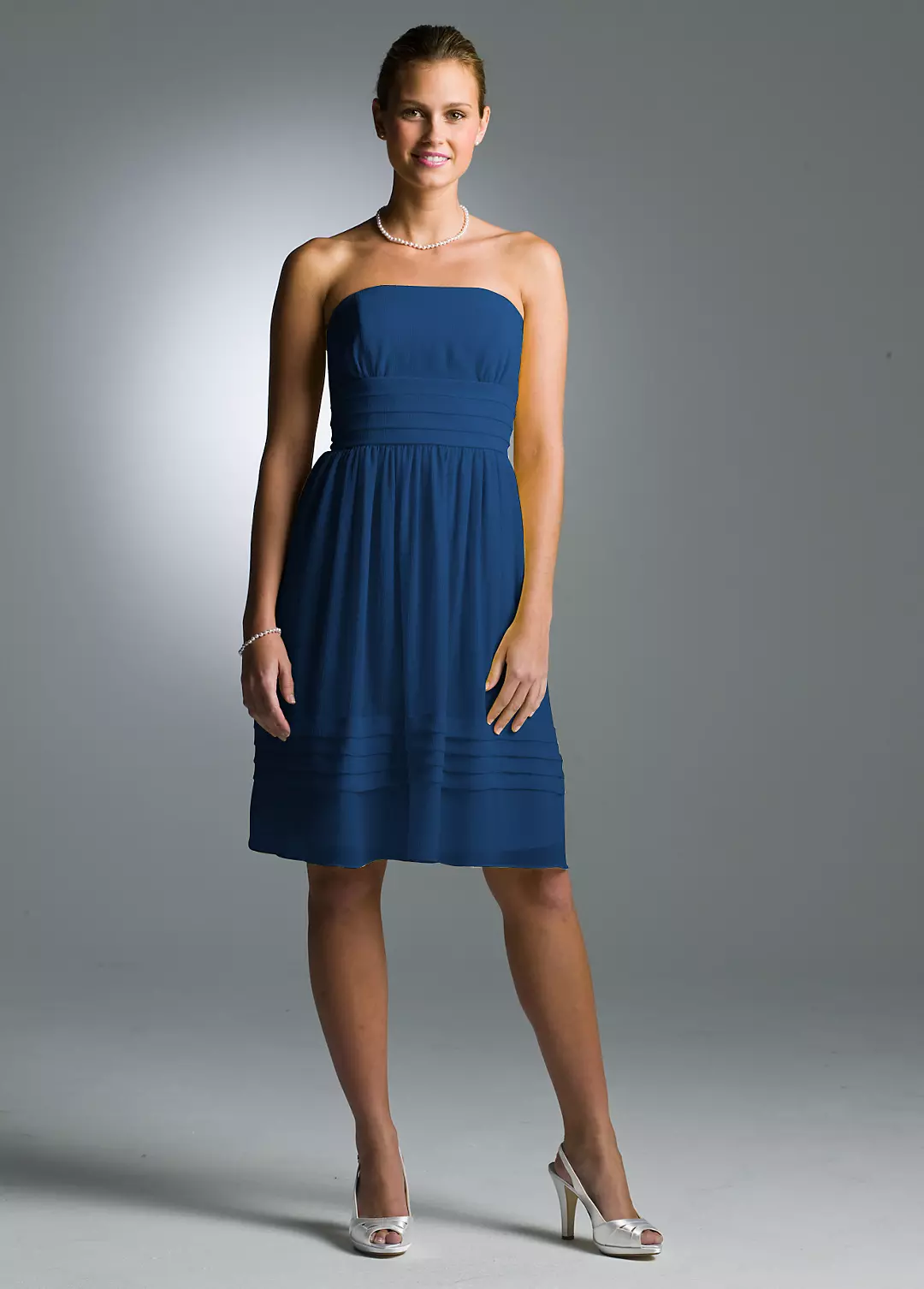 Short Strapless Pleated Dress in Crinkle Chiffon - Image 11