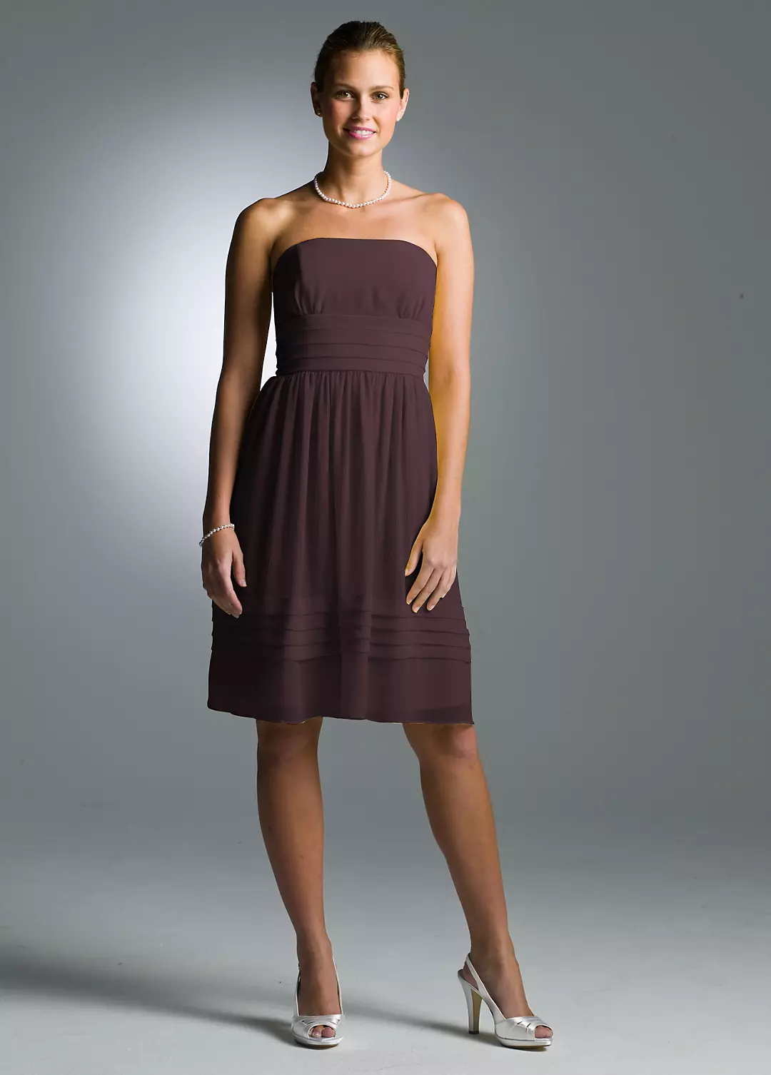 Short Strapless Pleated Dress in Crinkle Chiffon - Image 14