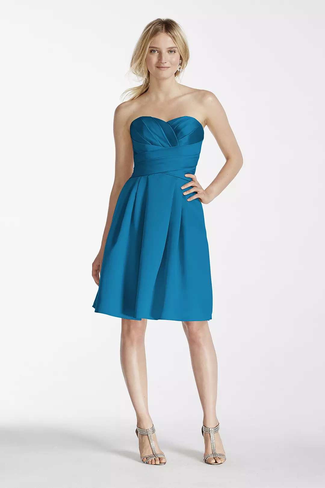 Short Strapless Satin Dress with Pockets - Image 102