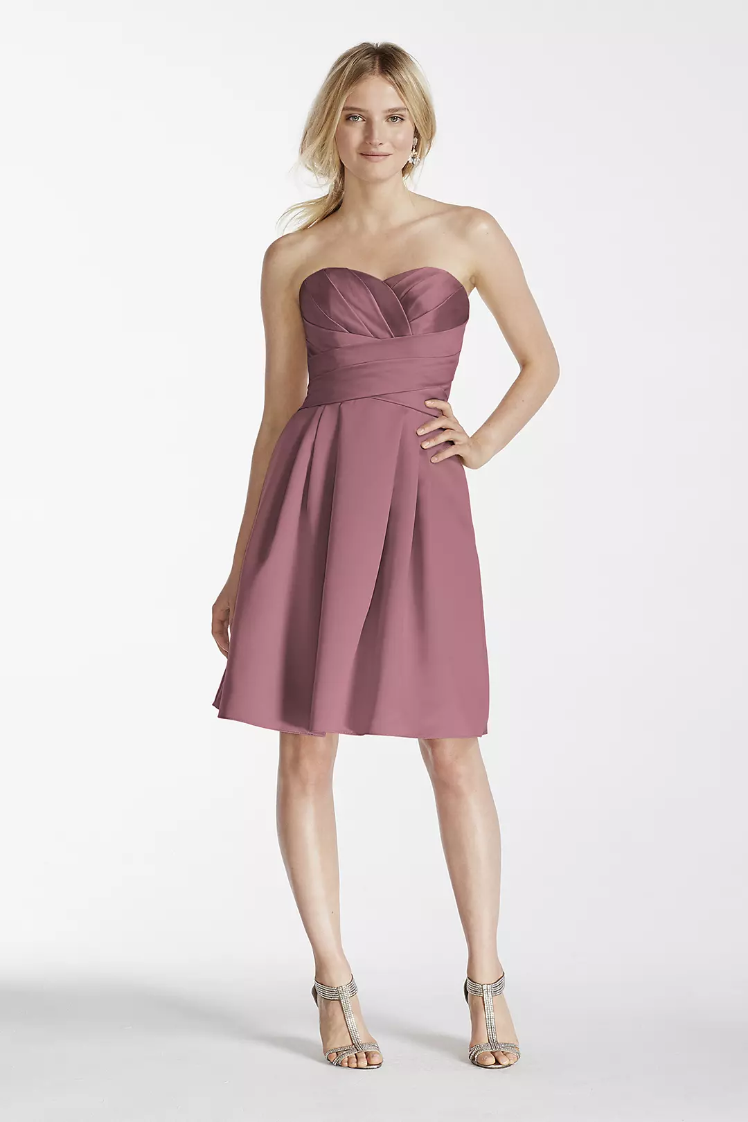 Short Strapless Satin Dress with Pockets - Image 107