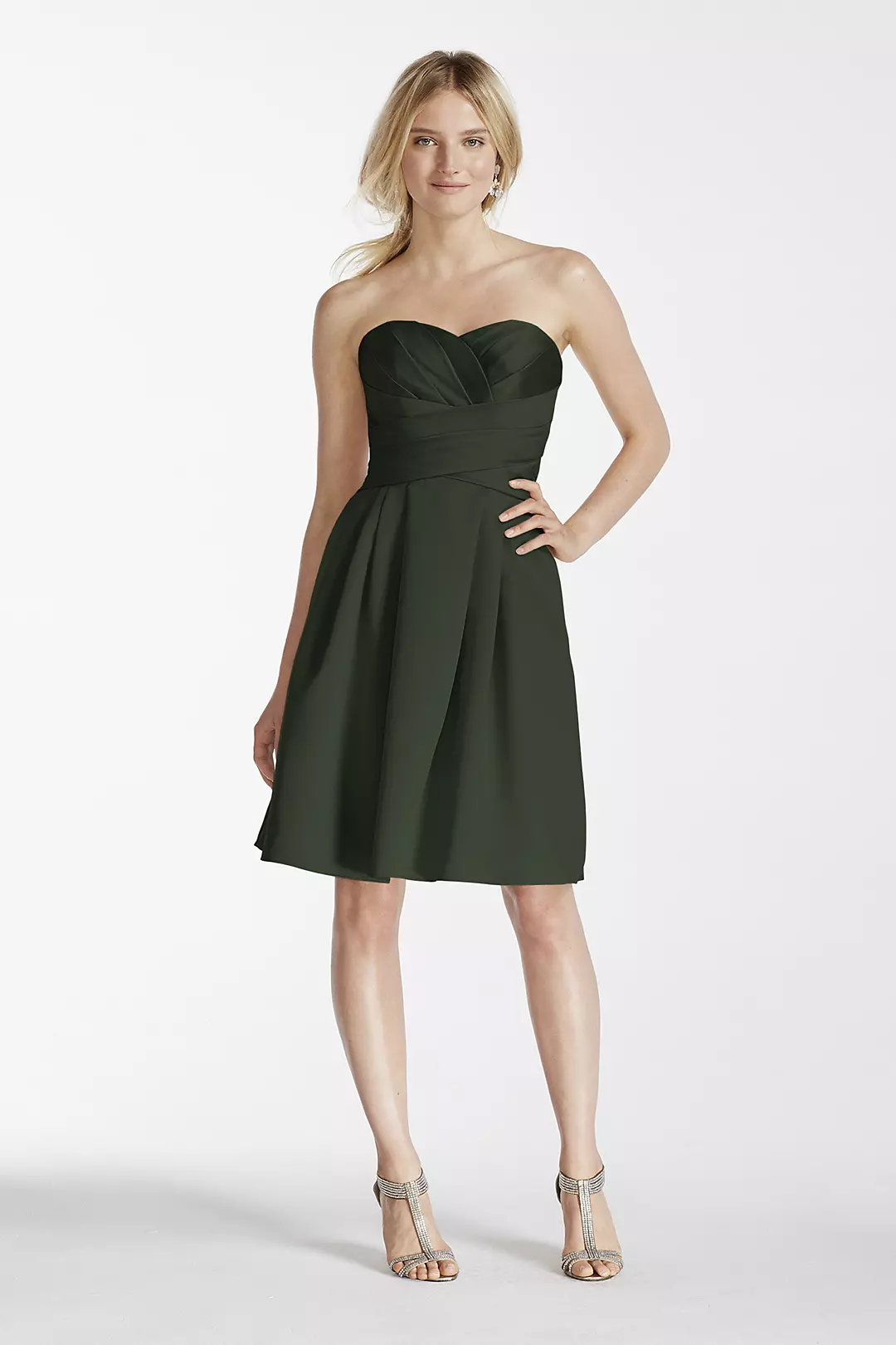 Short Strapless Satin Dress with Pockets - Image 112