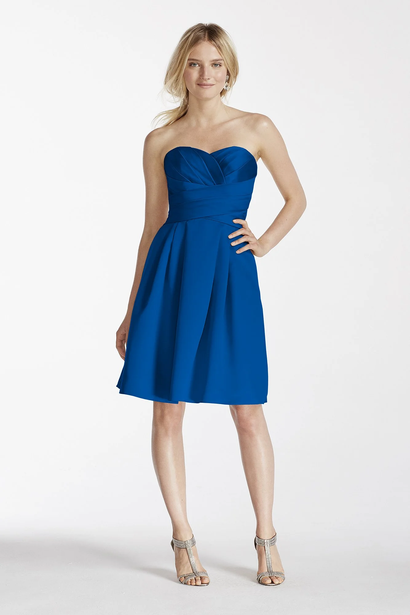 Short Strapless Satin Dress with Pockets - Image 20