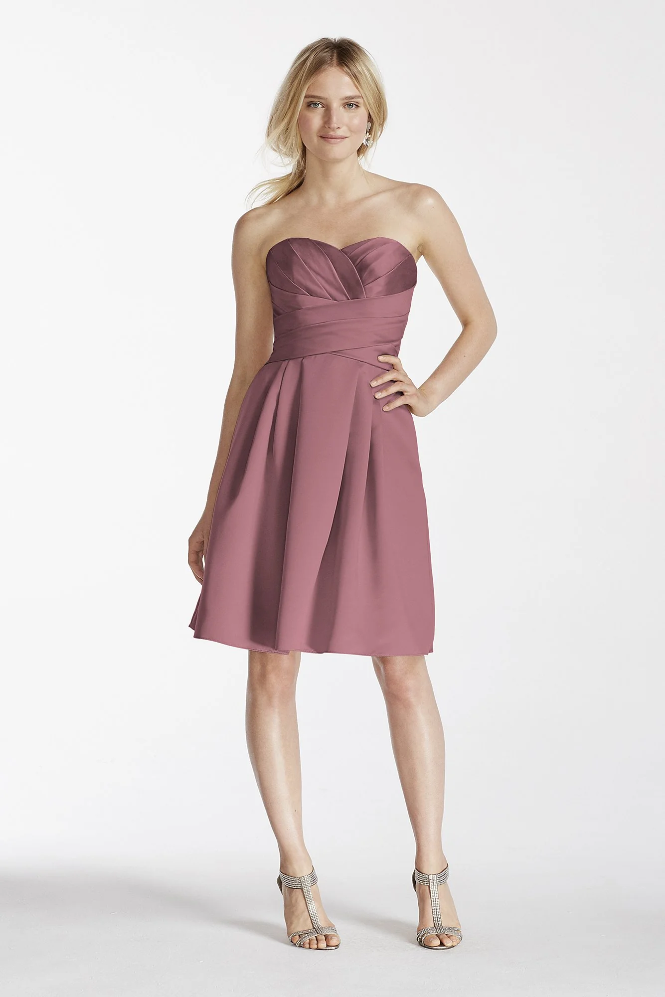 Short Strapless Satin Dress with Pockets - Image 57