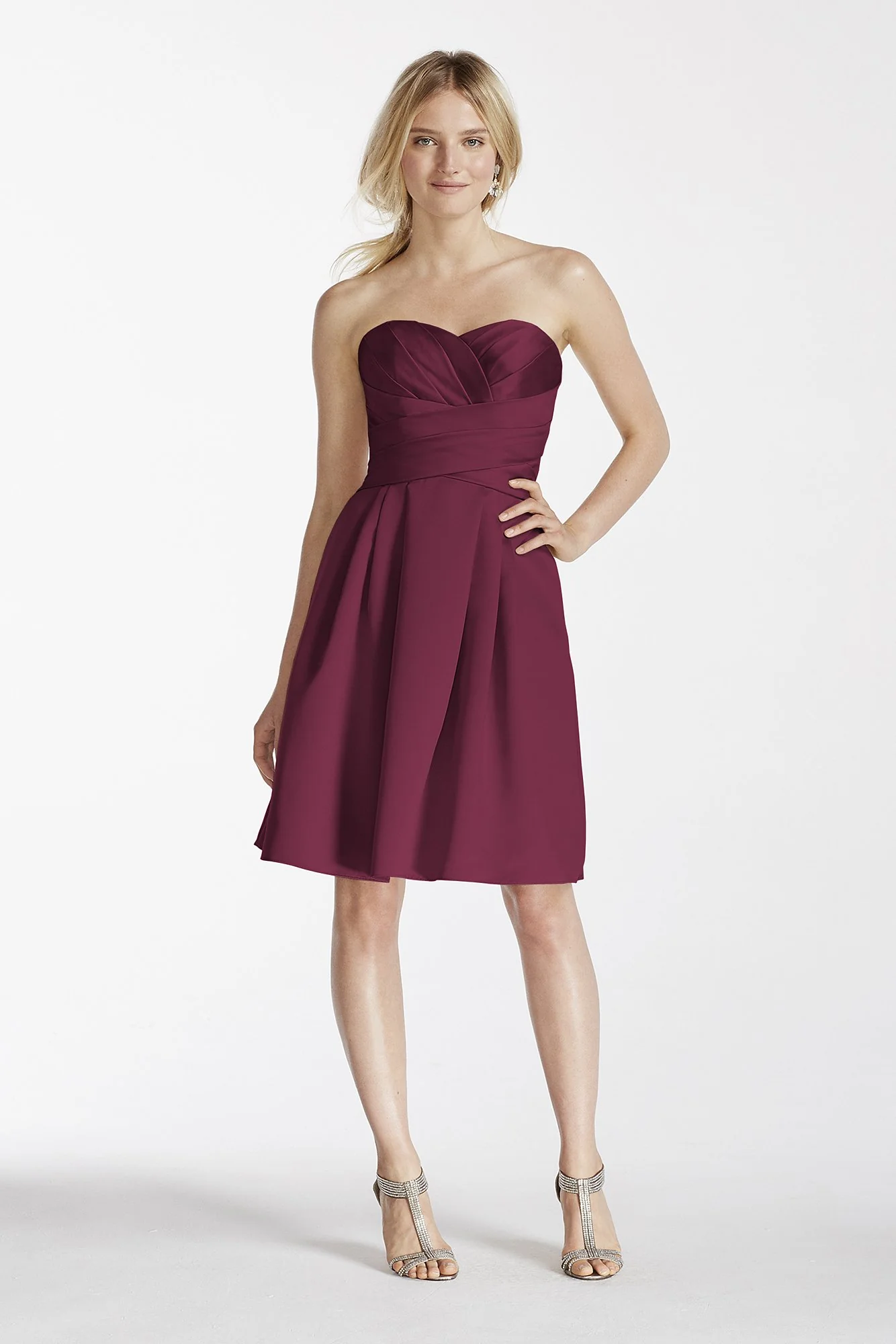 Short Strapless Satin Dress with Pockets - Image 74