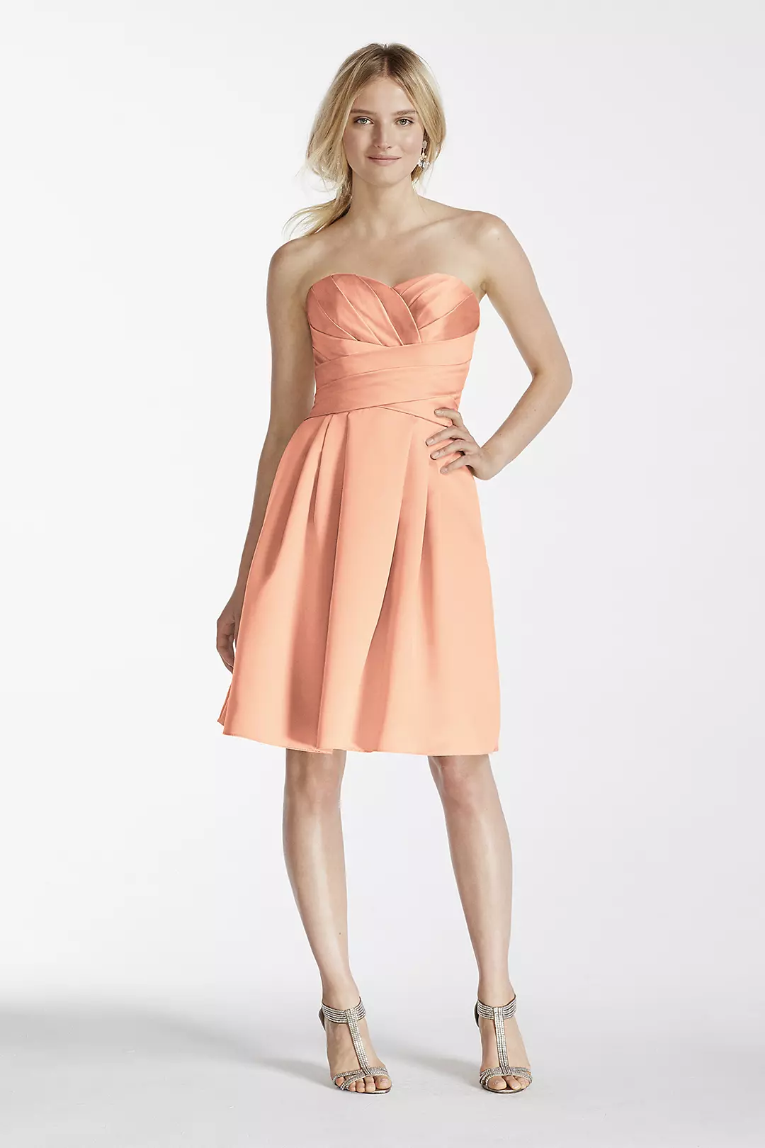 Short Strapless Satin Dress with Pockets - Image 85
