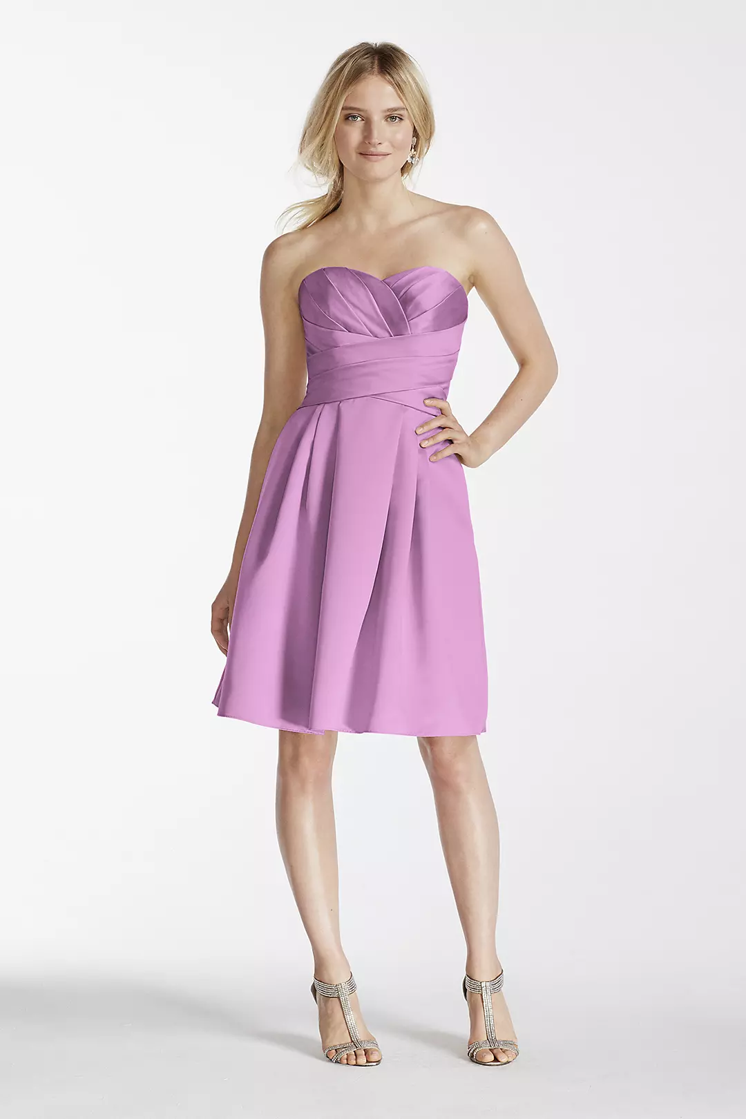 Short Strapless Satin Dress with Pockets - Image 87