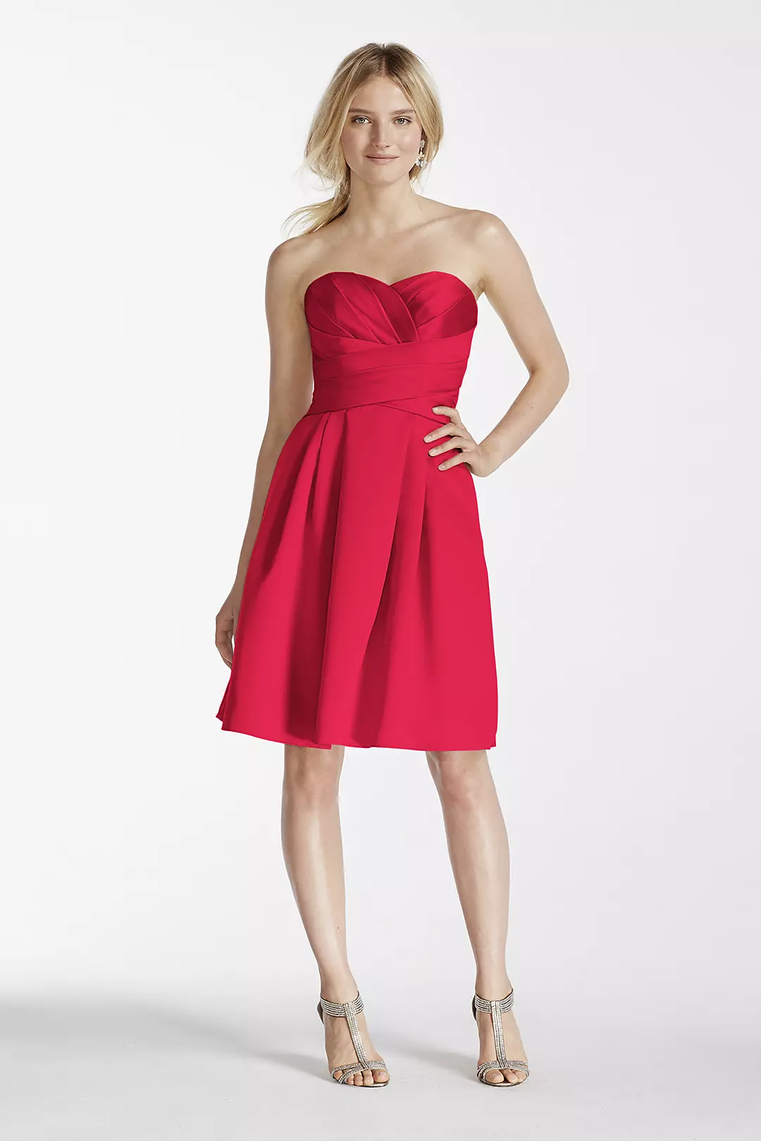 Short Strapless Satin Dress with Pockets - Image 90