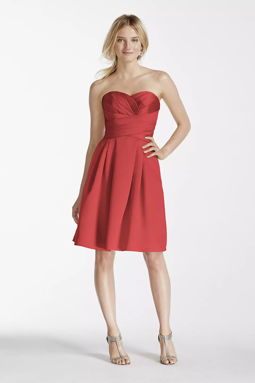 Short Strapless Satin Dress with Pockets - Image 96