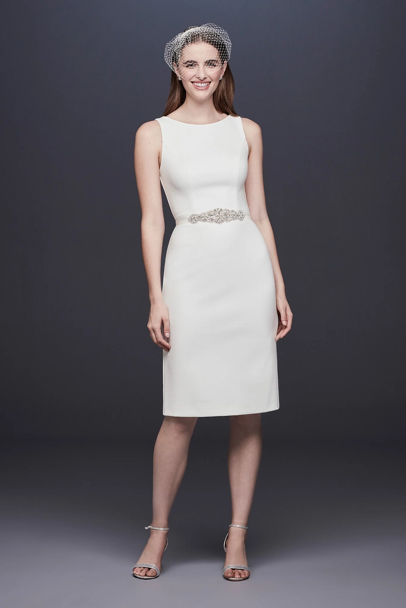 Short Stretch Crepe Wedding Dress with Beaded Belt