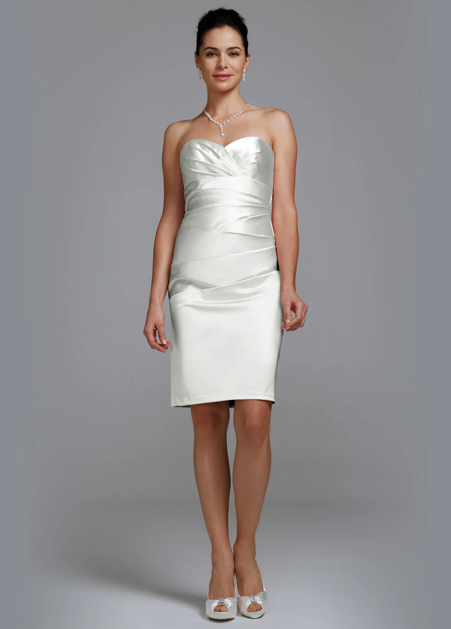 Short Stretch Satin Dress with Pleated Bodice - Image 2