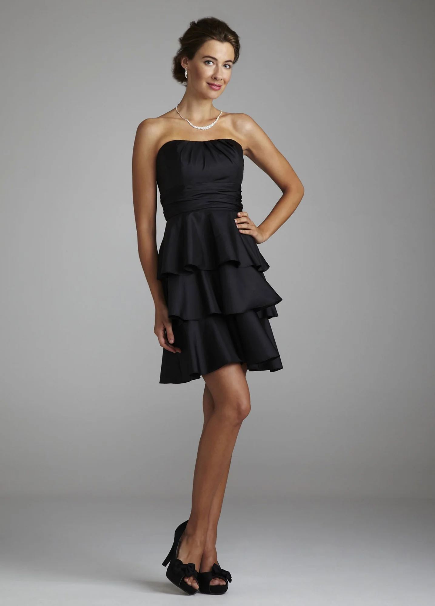 Short Taffeta Dress with Tiered Skirt