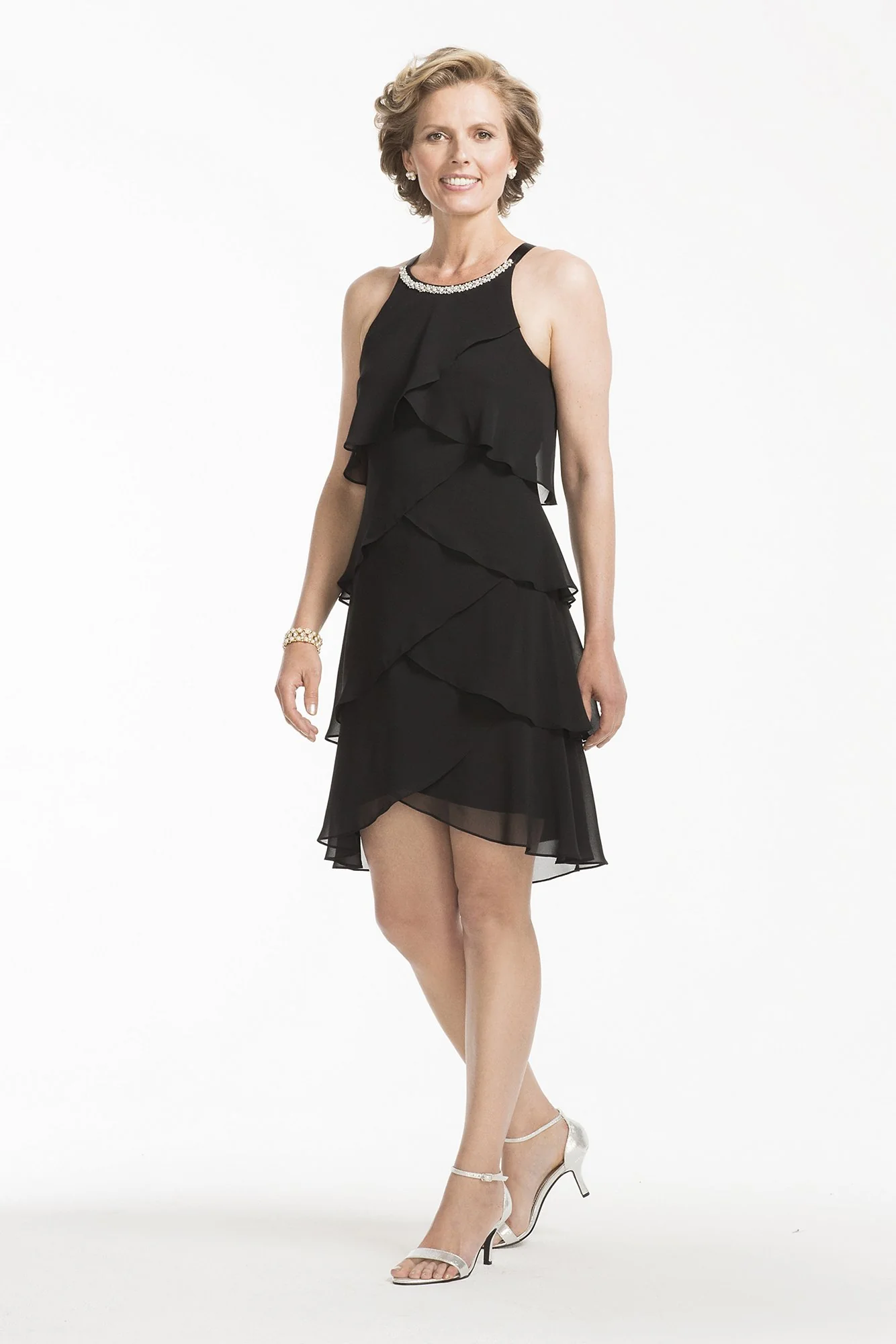 Short Tiered Dress with Pearl Beaded Neckline - Image 2