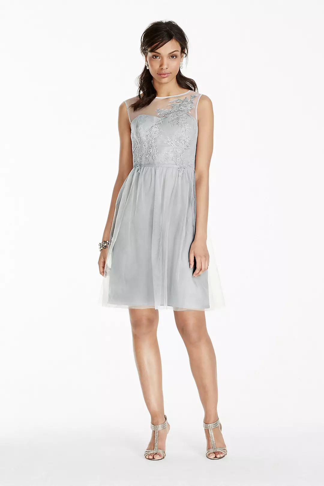 Short Tulle Dress with Illusion Lace Neckline - Image 18