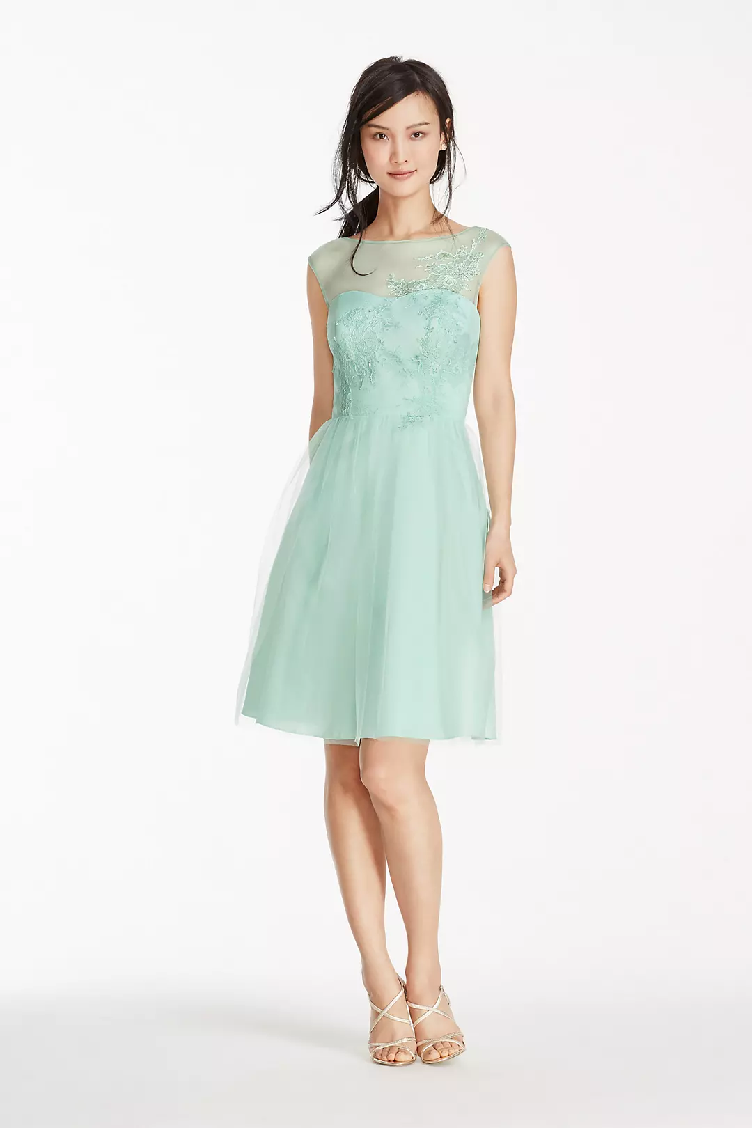 Short Tulle Dress with Illusion Lace Neckline - Image 26