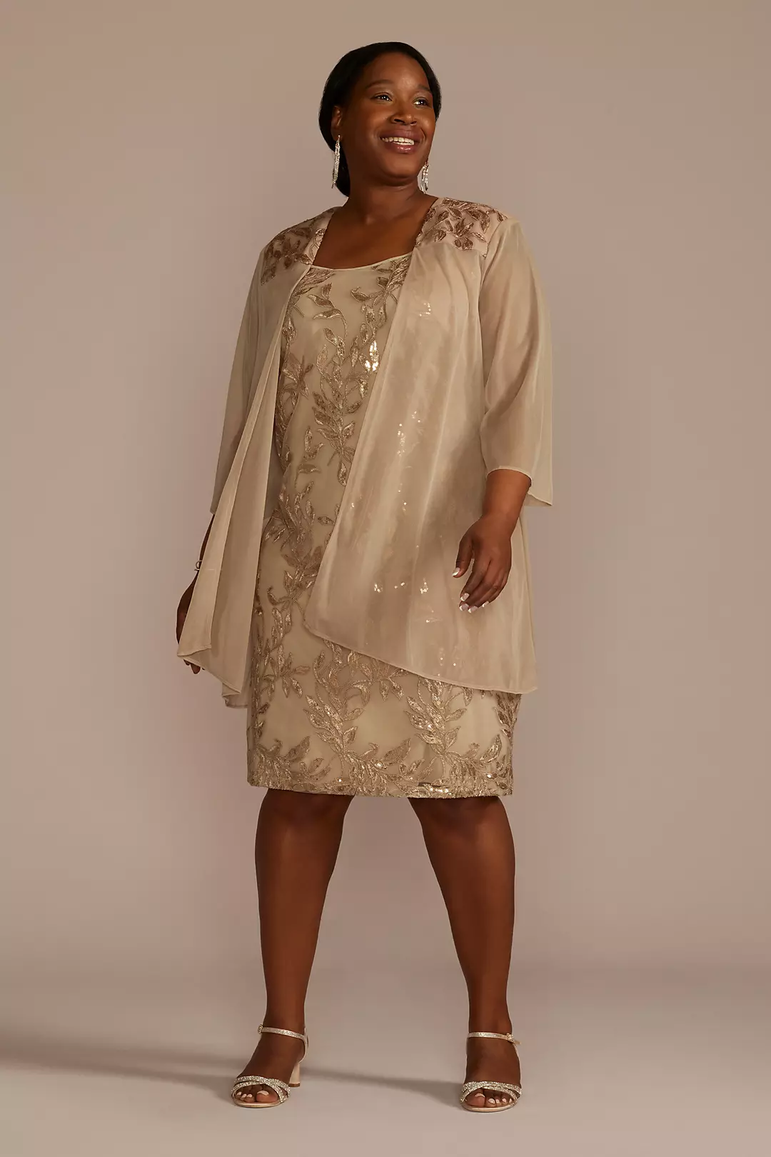 Short Two Piece Embroidered Sequin Jacket Dress - Image 2
