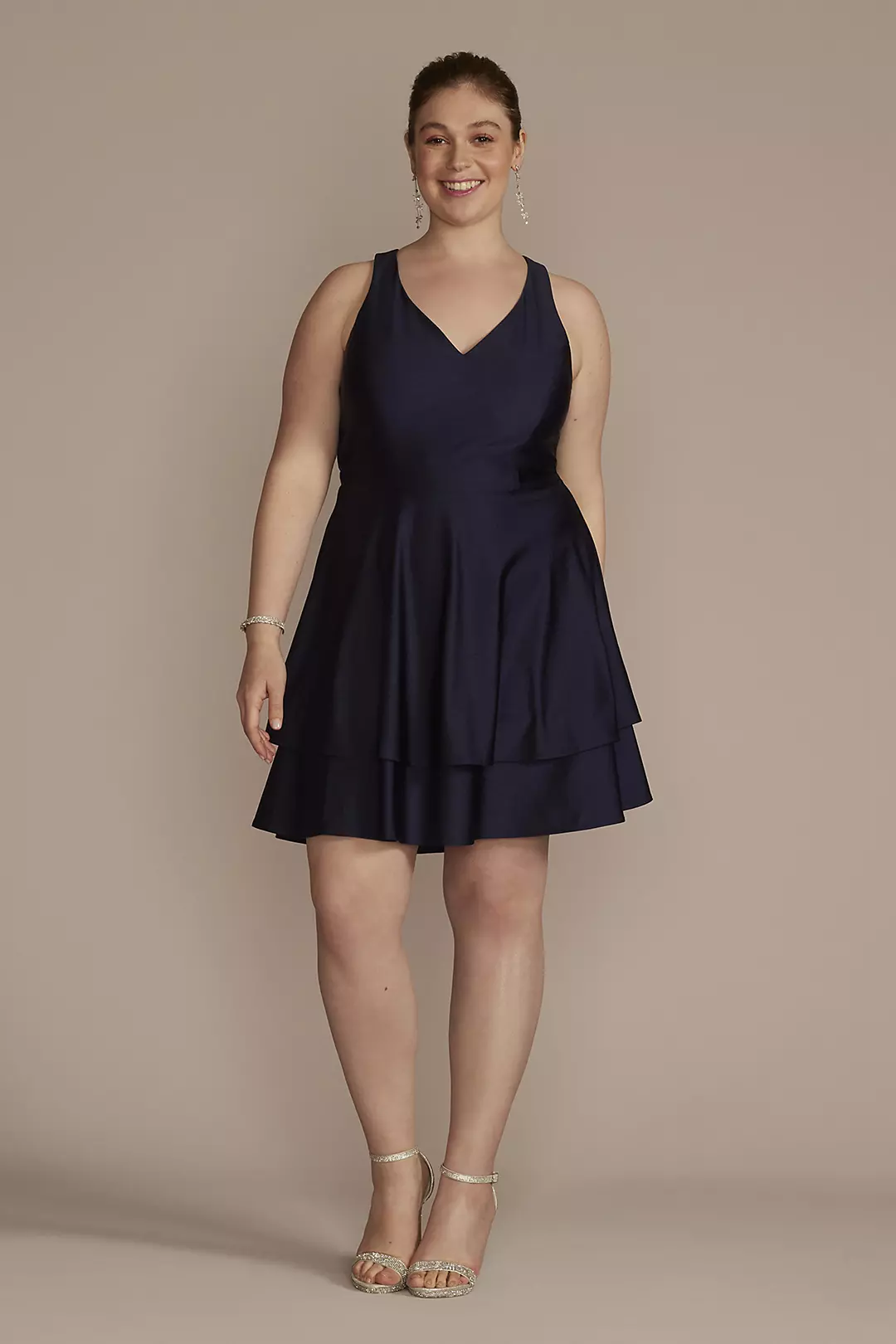Short V-Neck Dress with Tiered Skirt