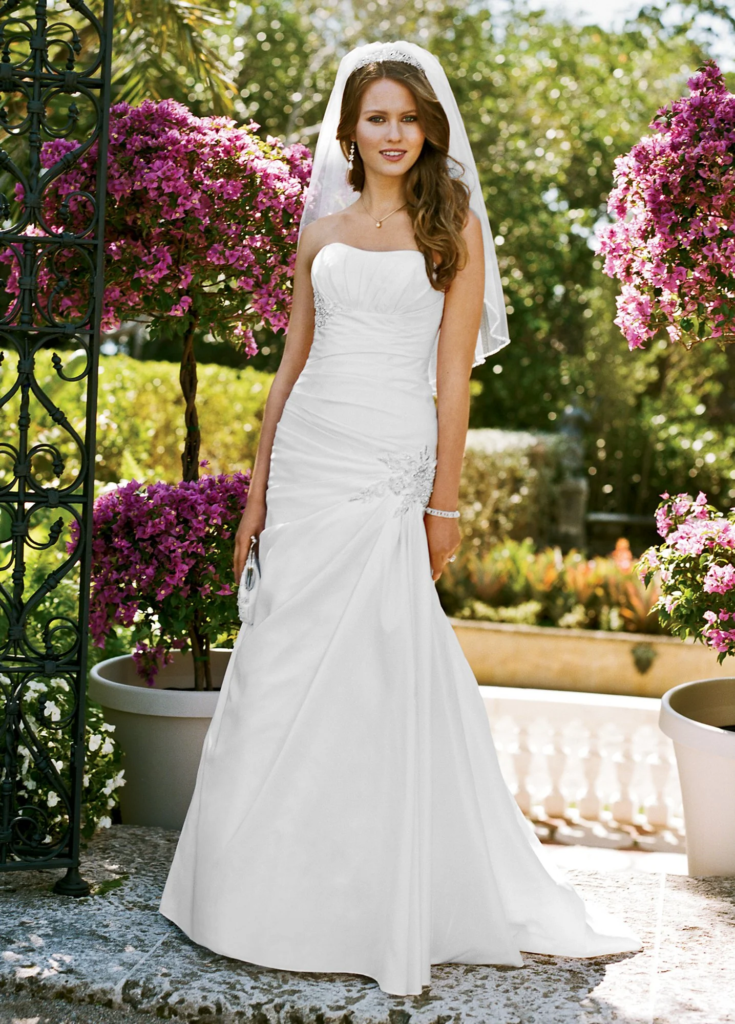Side-Draped Fit & Flare Gown with Applique Detail - Image 2