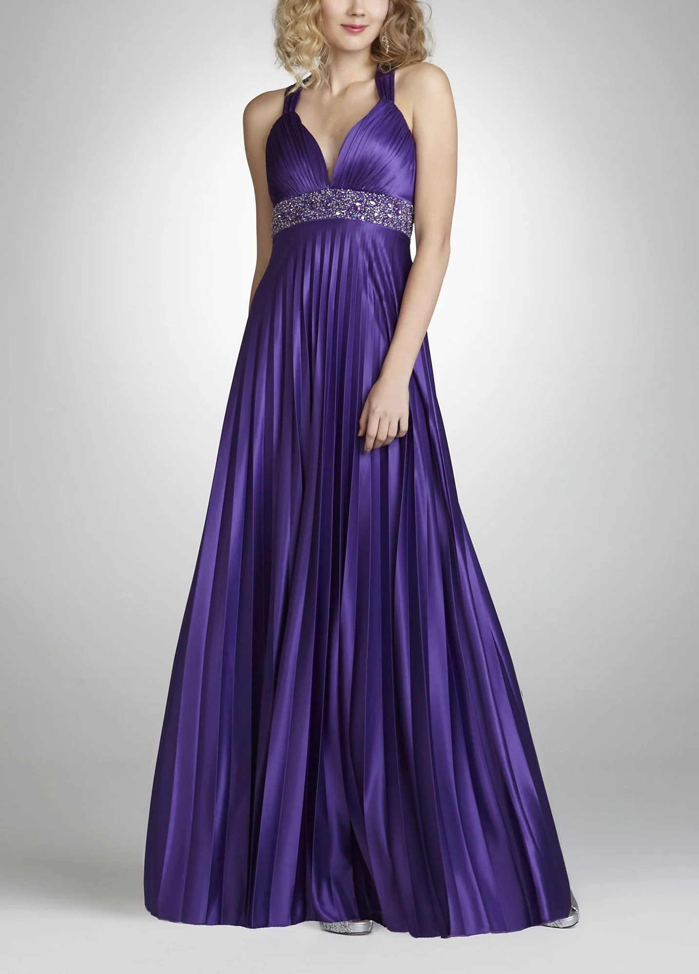 Silky Knit Pleated Dress with Beaded Midriff