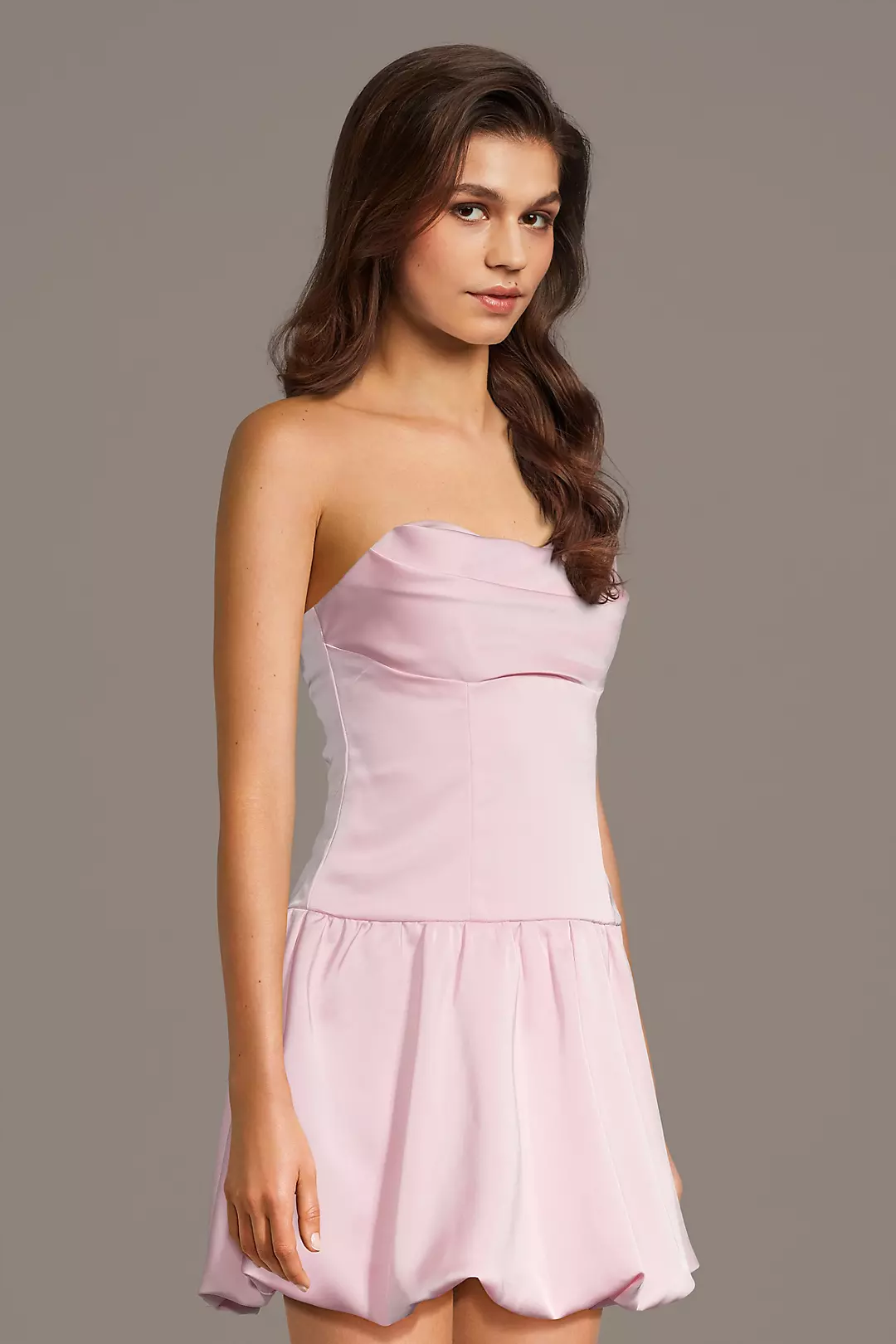 Silky Satin Drop Waist Bubble Mini Dress - Image 2