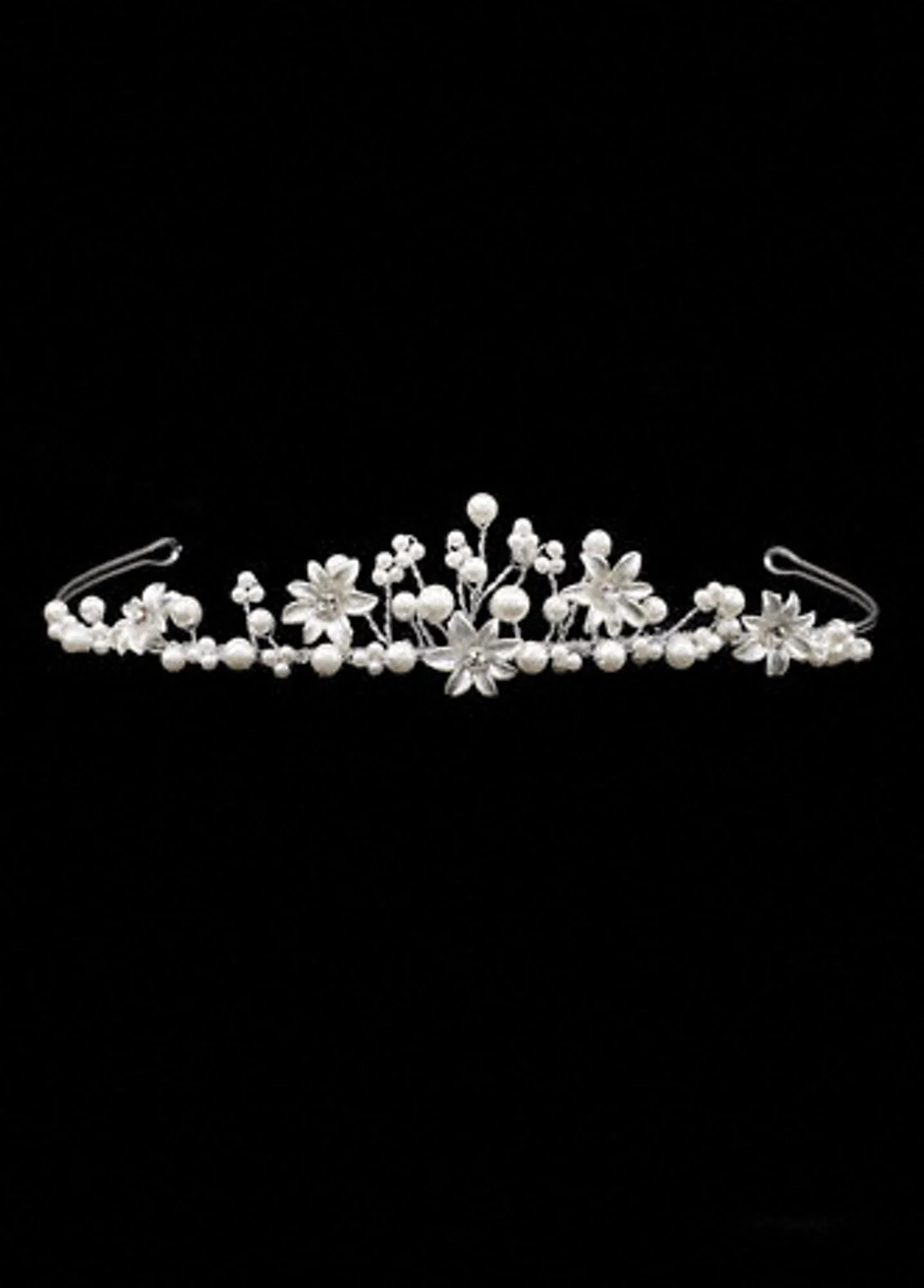 Silver Floral Tiara with Crystals and Pearls
